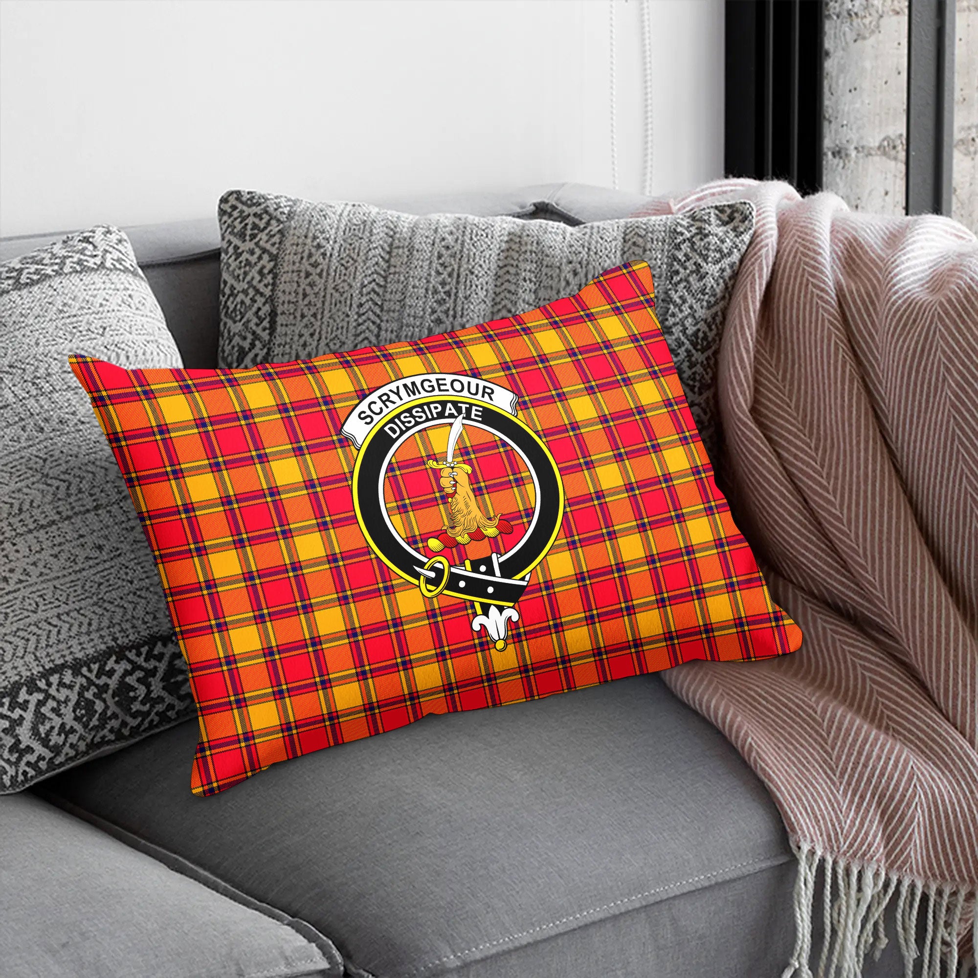 Scrymgeour Tartan Crest Pillow Cover