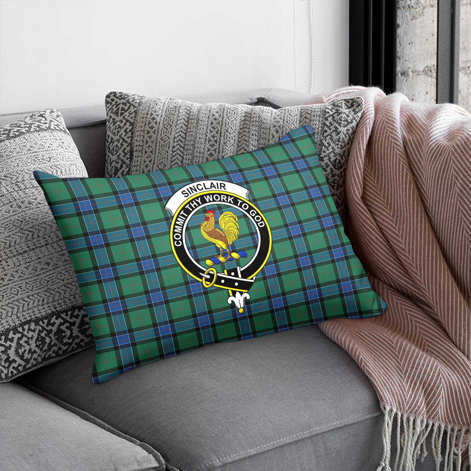 Sinclair Hunting Ancient Tartan Crest Pillow Cover