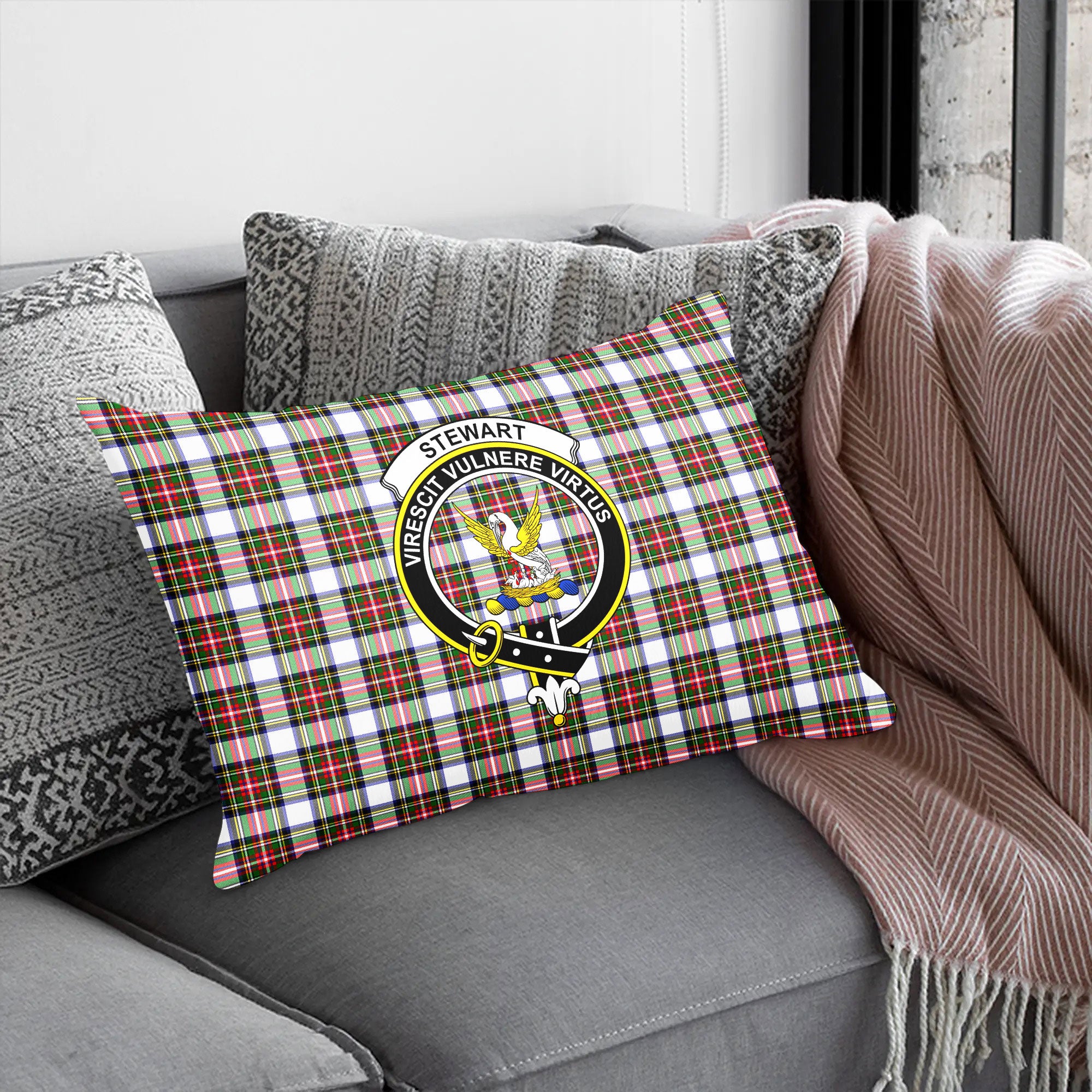 Stewart Dress Modern Tartan Crest Pillow Cover