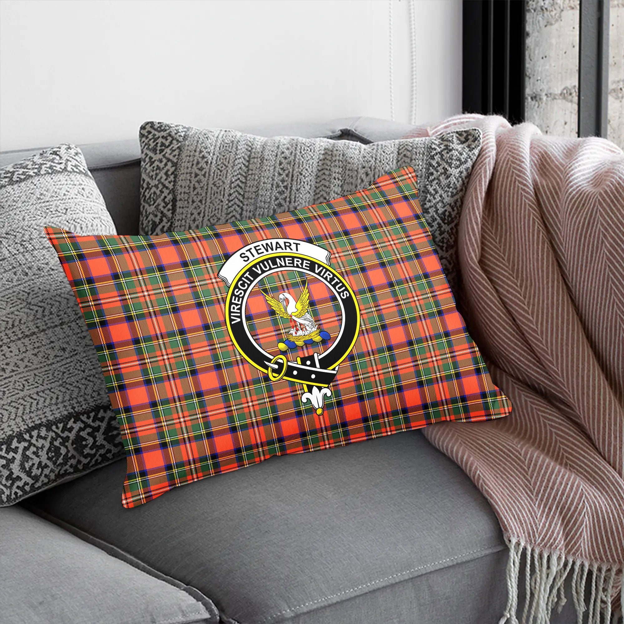 Stewart Royal Ancient Tartan Crest Pillow Cover