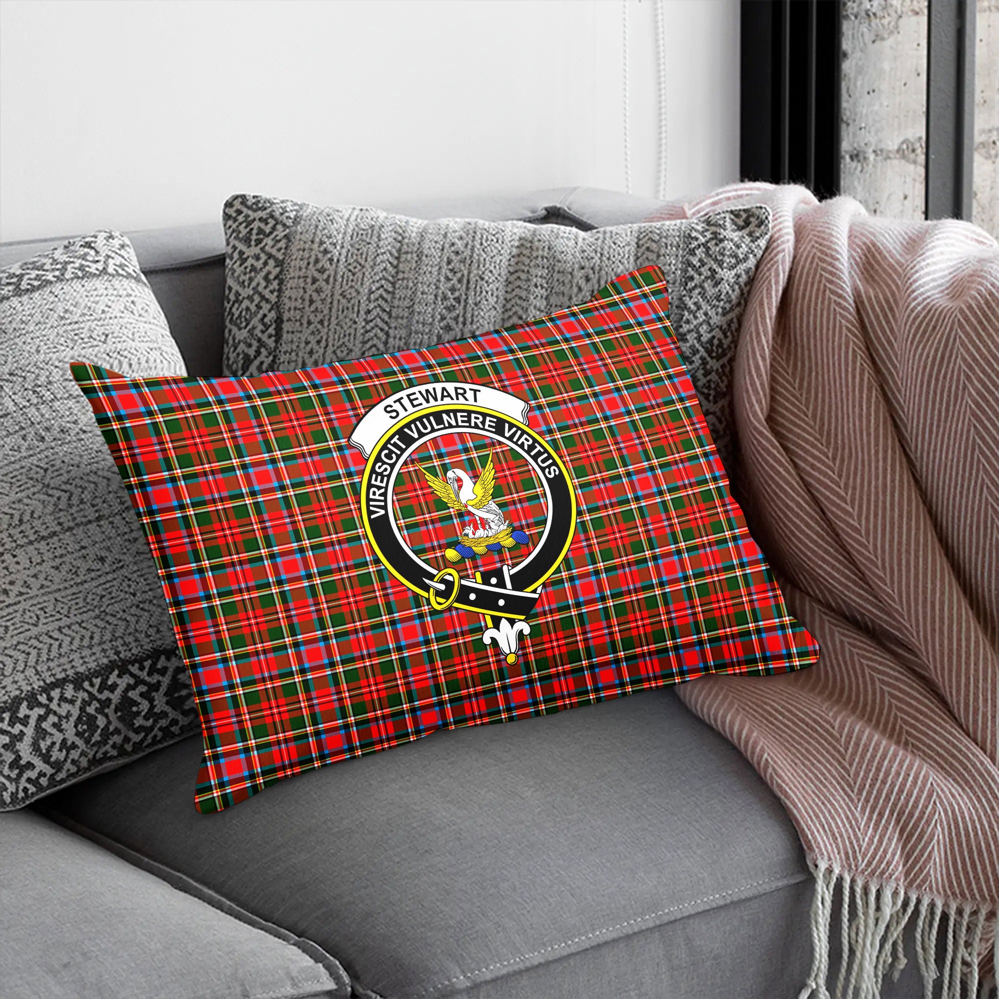 Stewart Royal Tartan Crest Pillow Cover