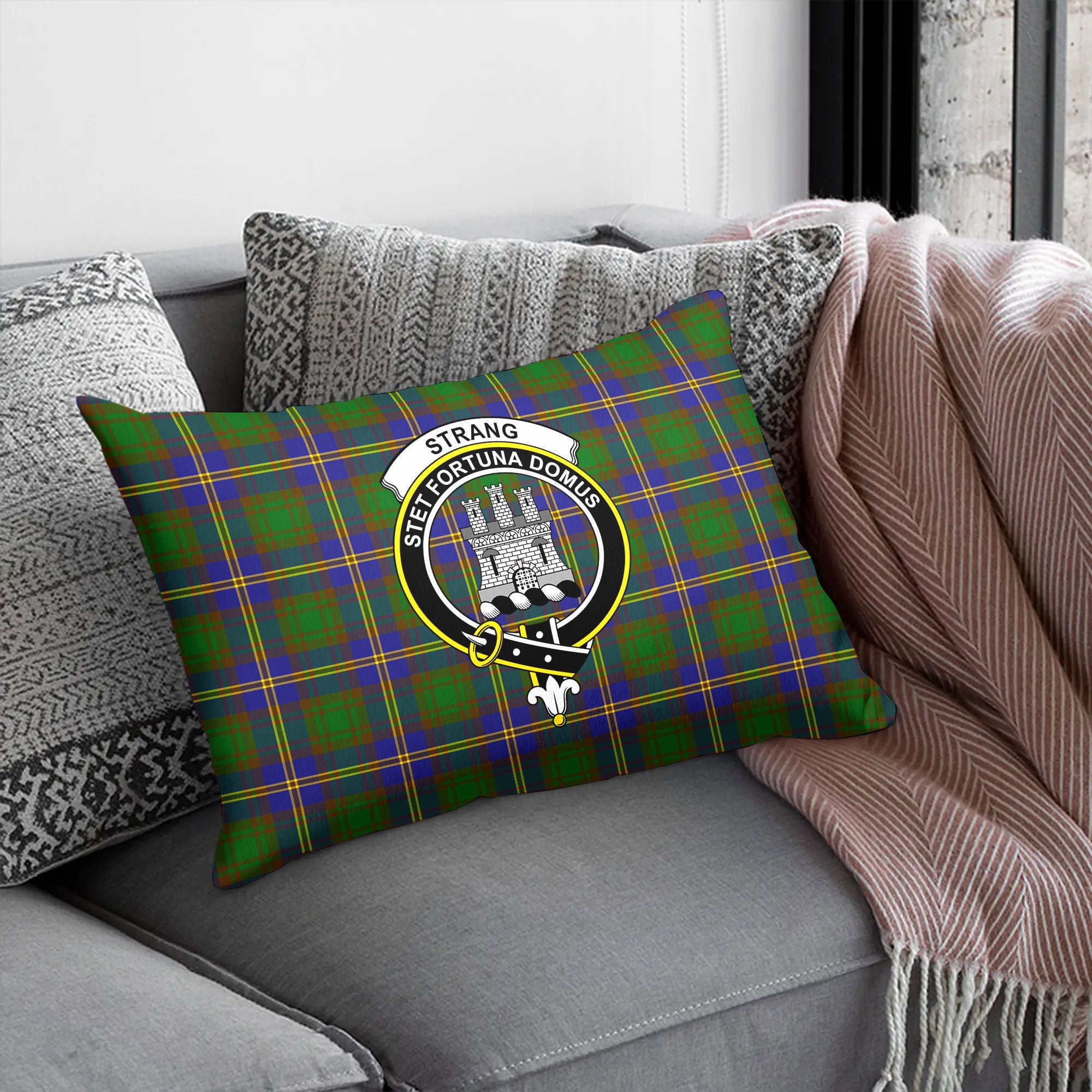 Strang (or Strange) Tartan Crest Pillow Cover