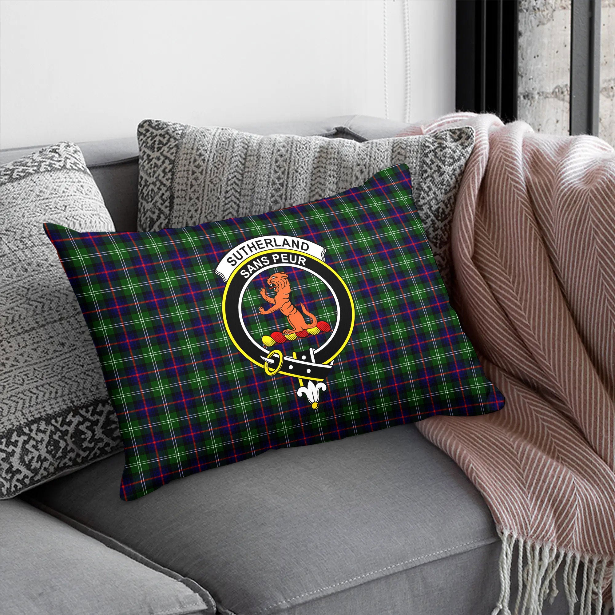 Sutherland Modern Tartan Crest Pillow Cover