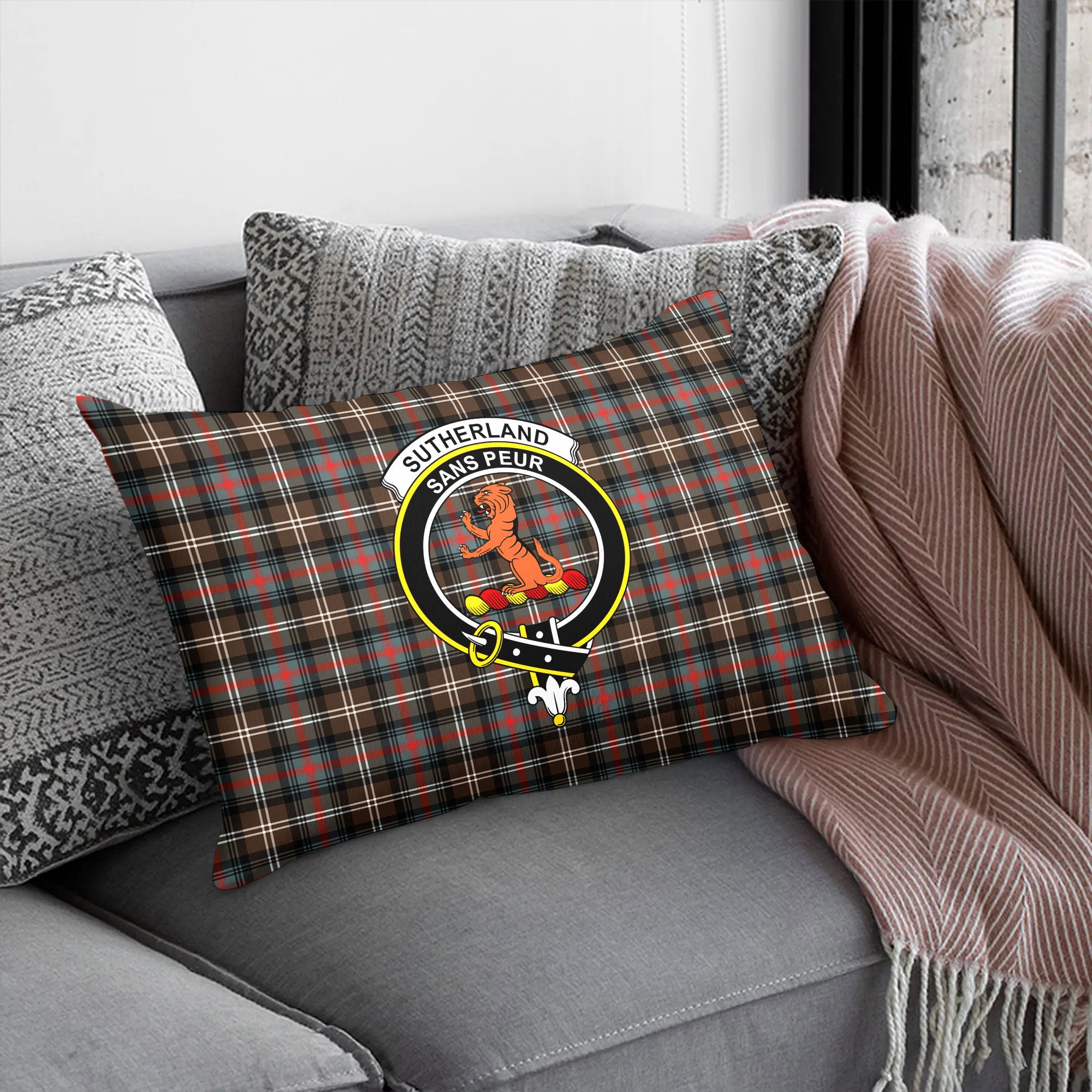 Sutherland Weathered Tartan Crest Pillow Cover