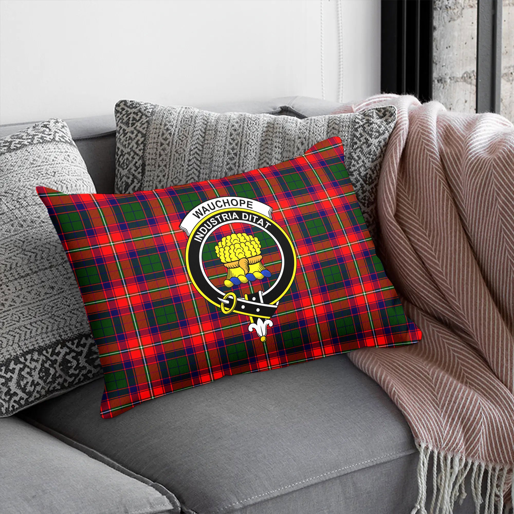 Wauchope (or Waugh) Tartan Crest Pillow Cover