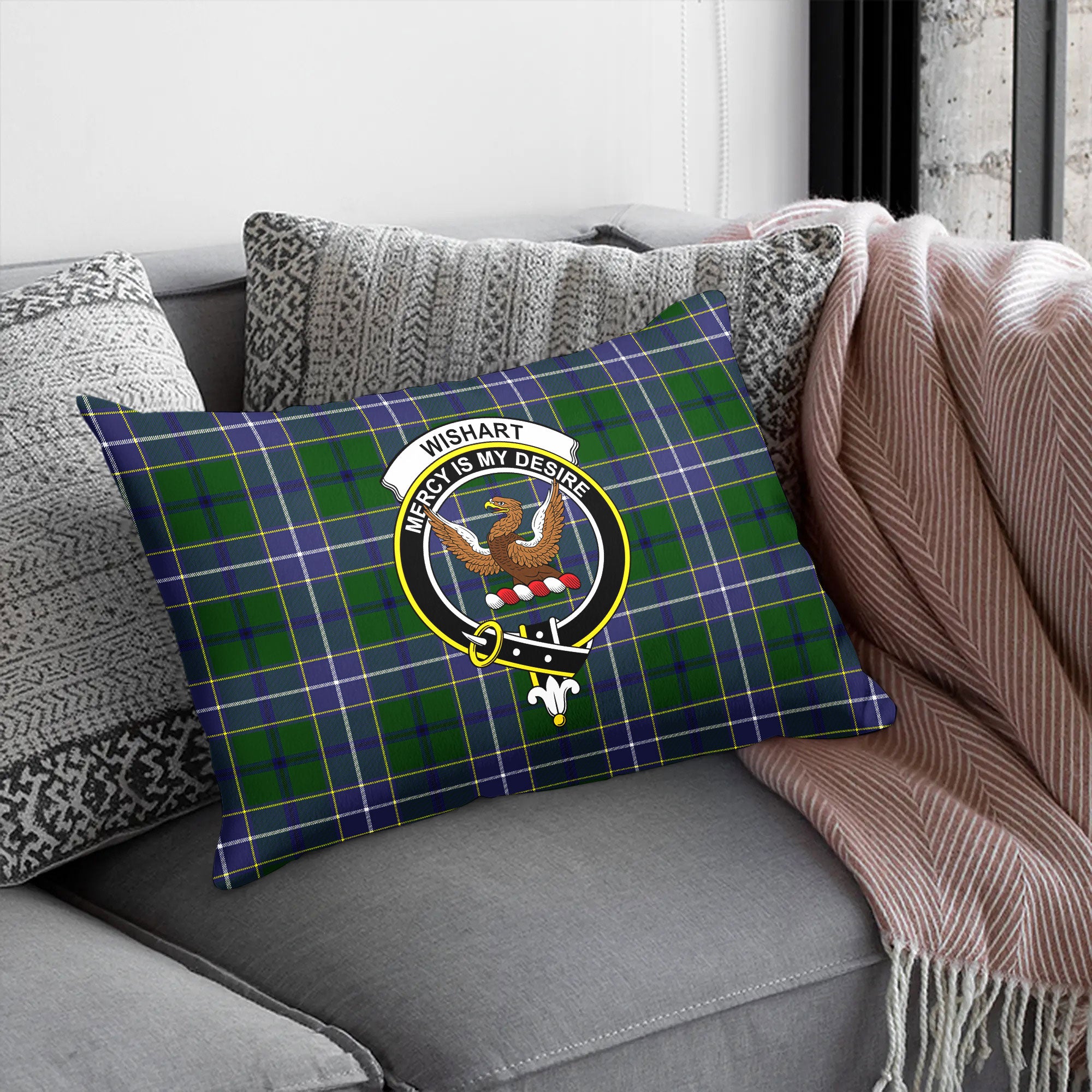 Wishart Hunting Tartan Crest Pillow Cover