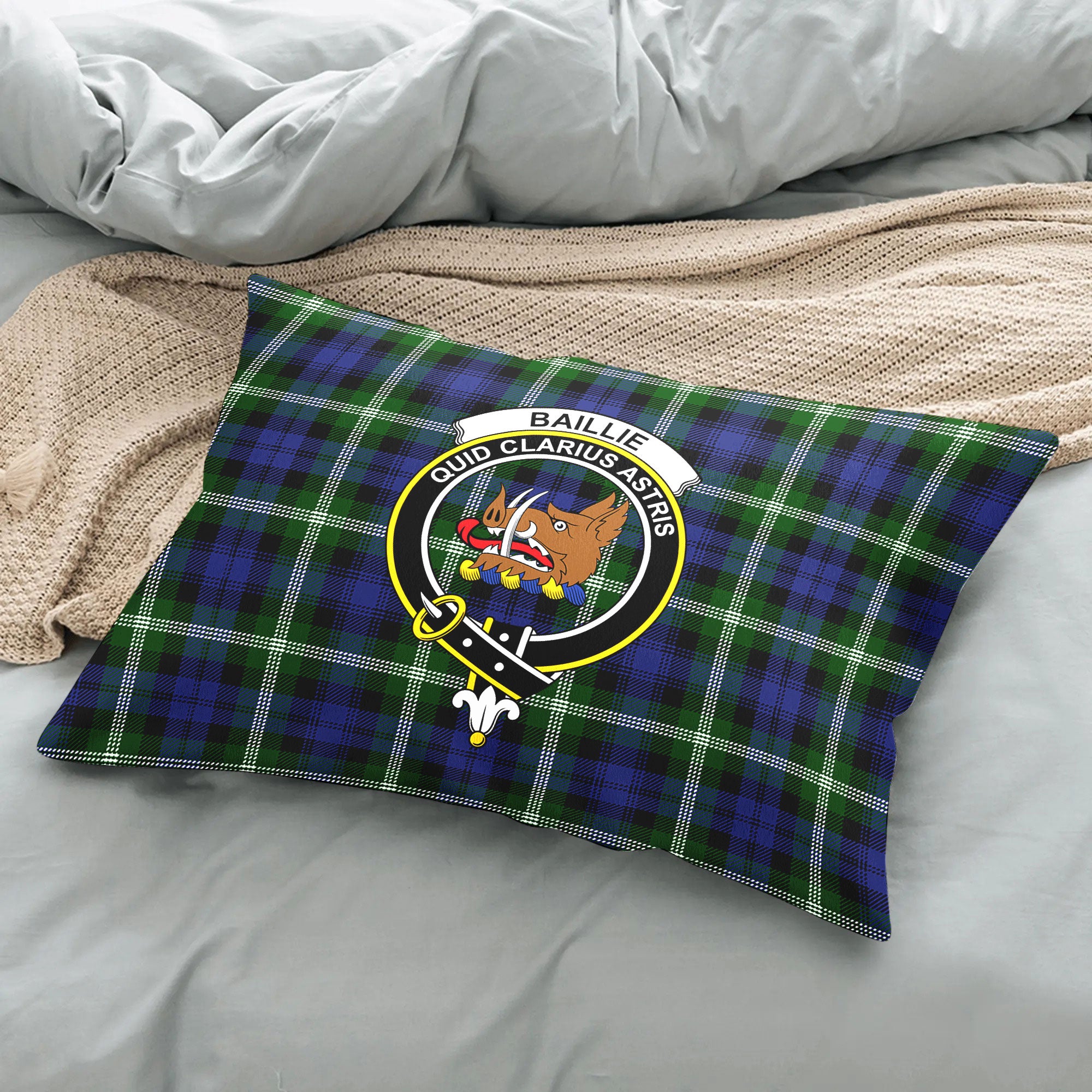 Baillie Modern Tartan Crest Pillow Cover