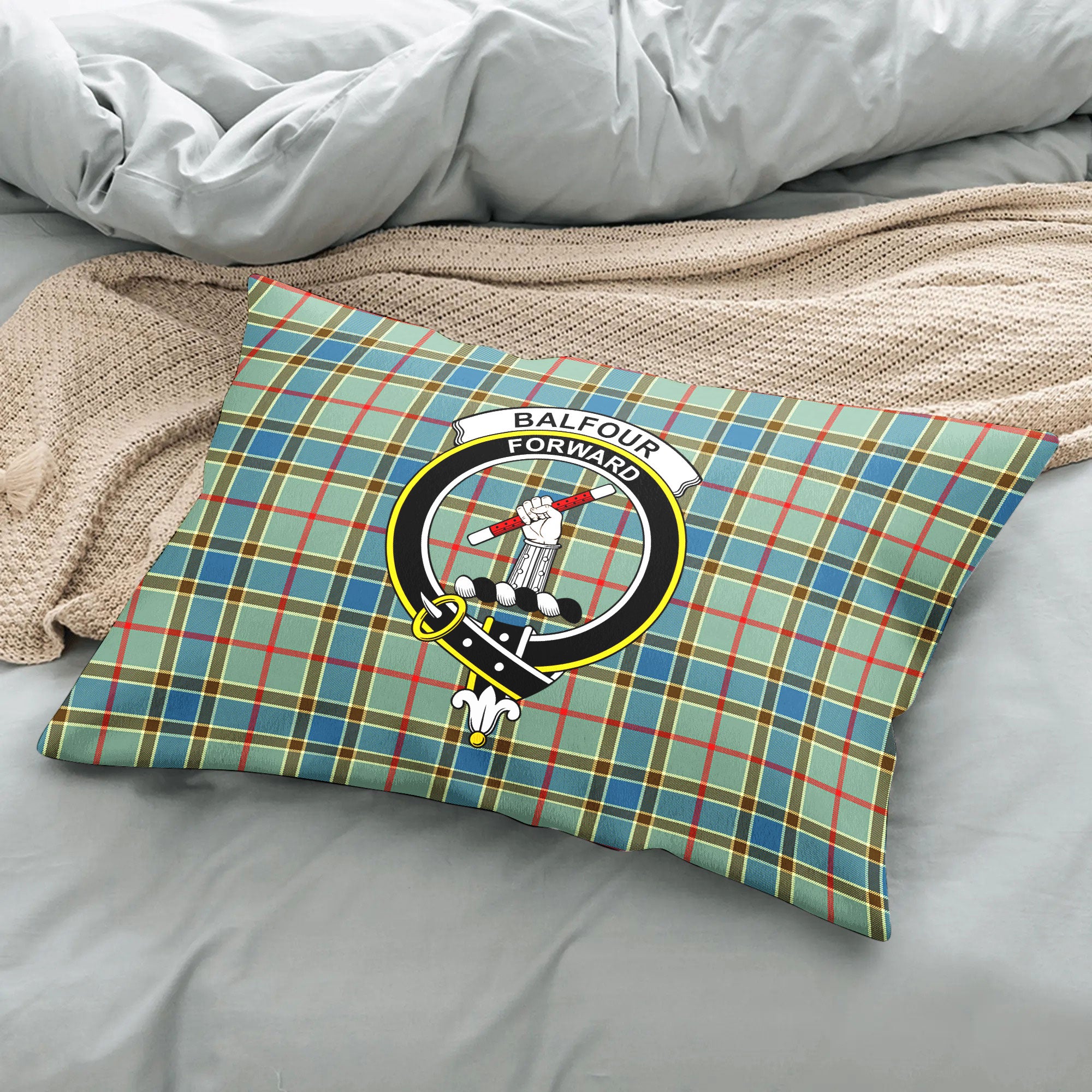 Balfour Blue Tartan Crest Pillow Cover