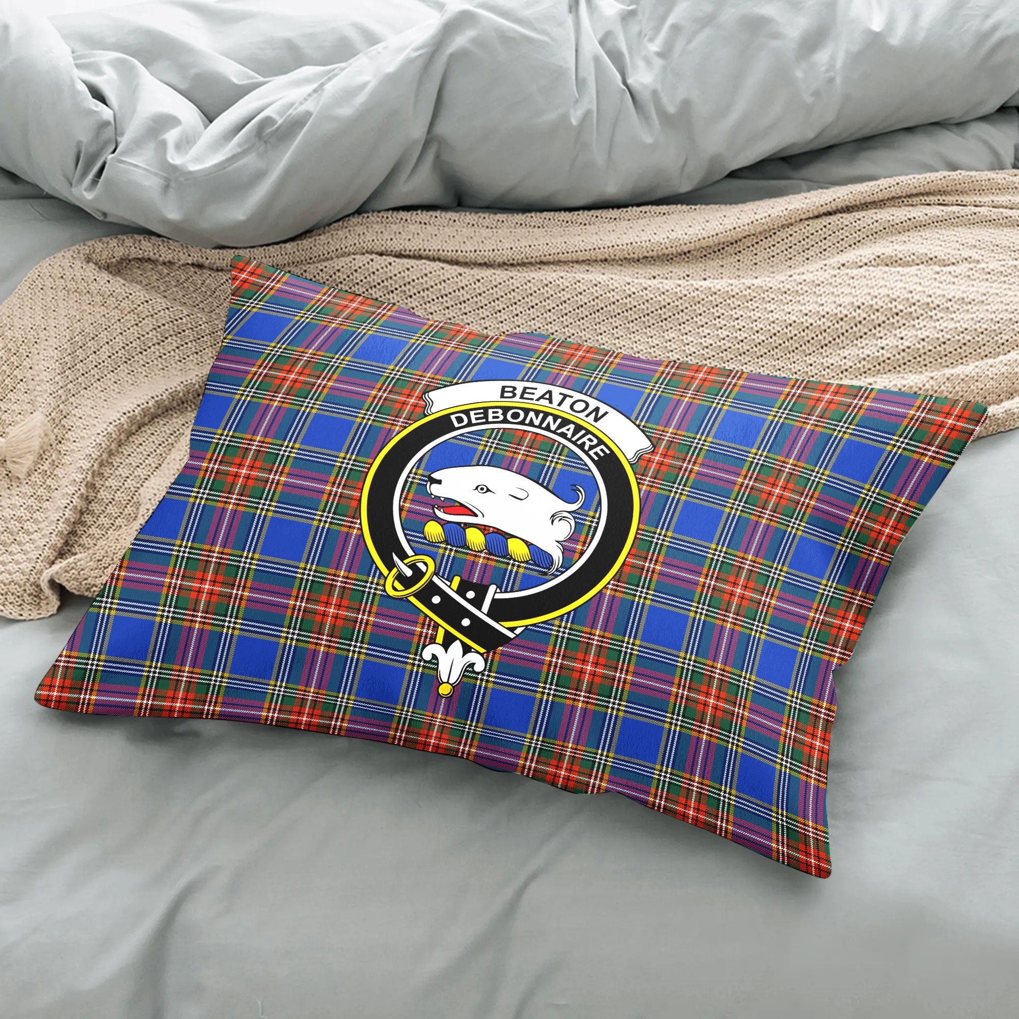 Beaton Ancient Tartan Crest Pillow Cover