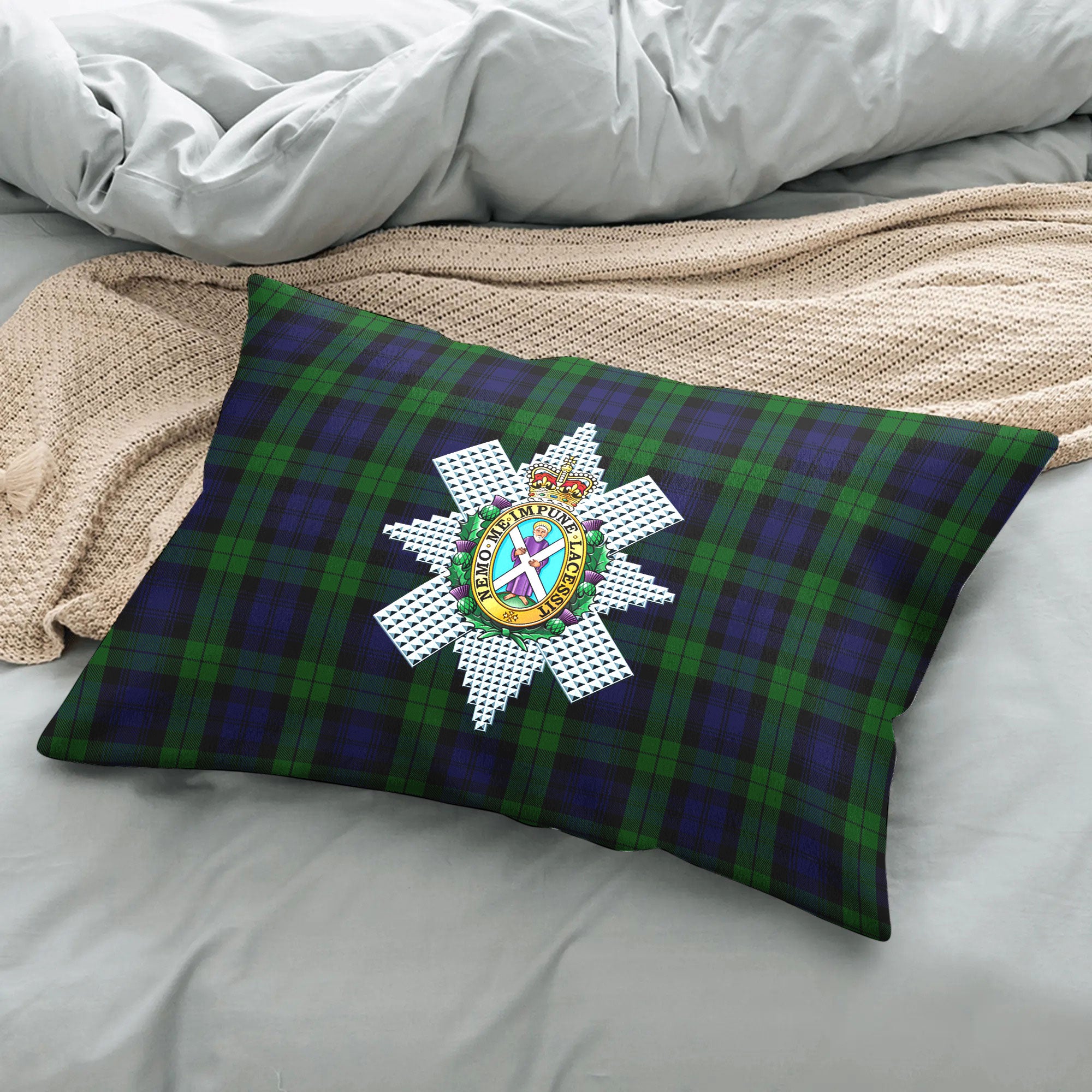 Black Watch Tartan Crest Pillow Cover