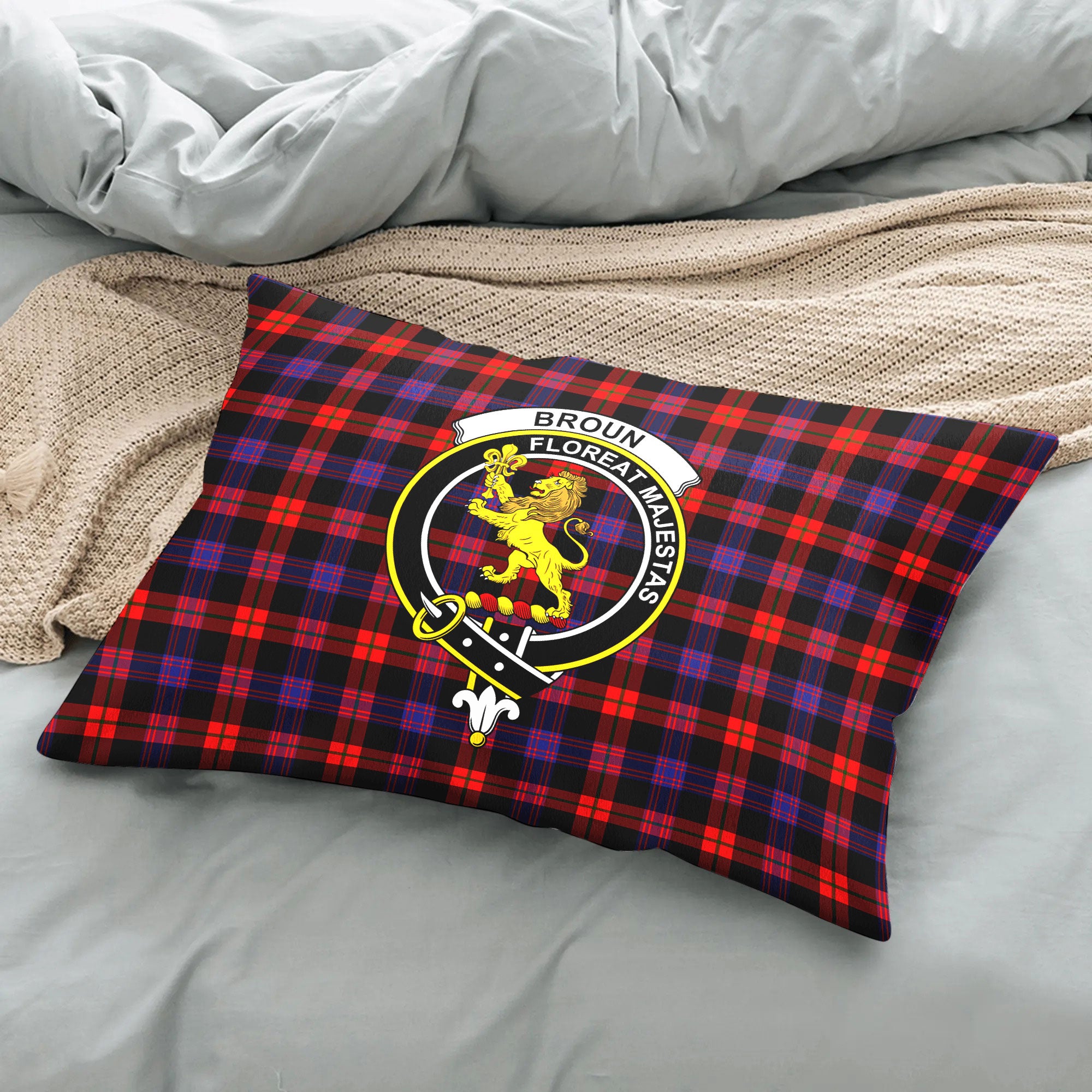 Broun Modern Tartan Crest Pillow Cover