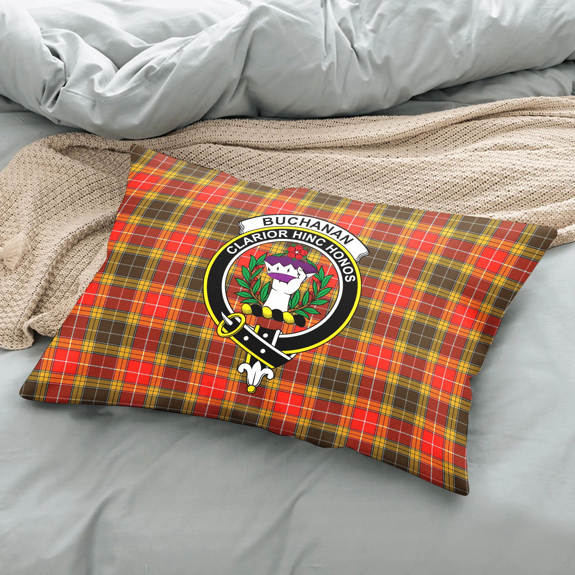 Buchanan Old Set Weathered Tartan Crest Pillow Cover