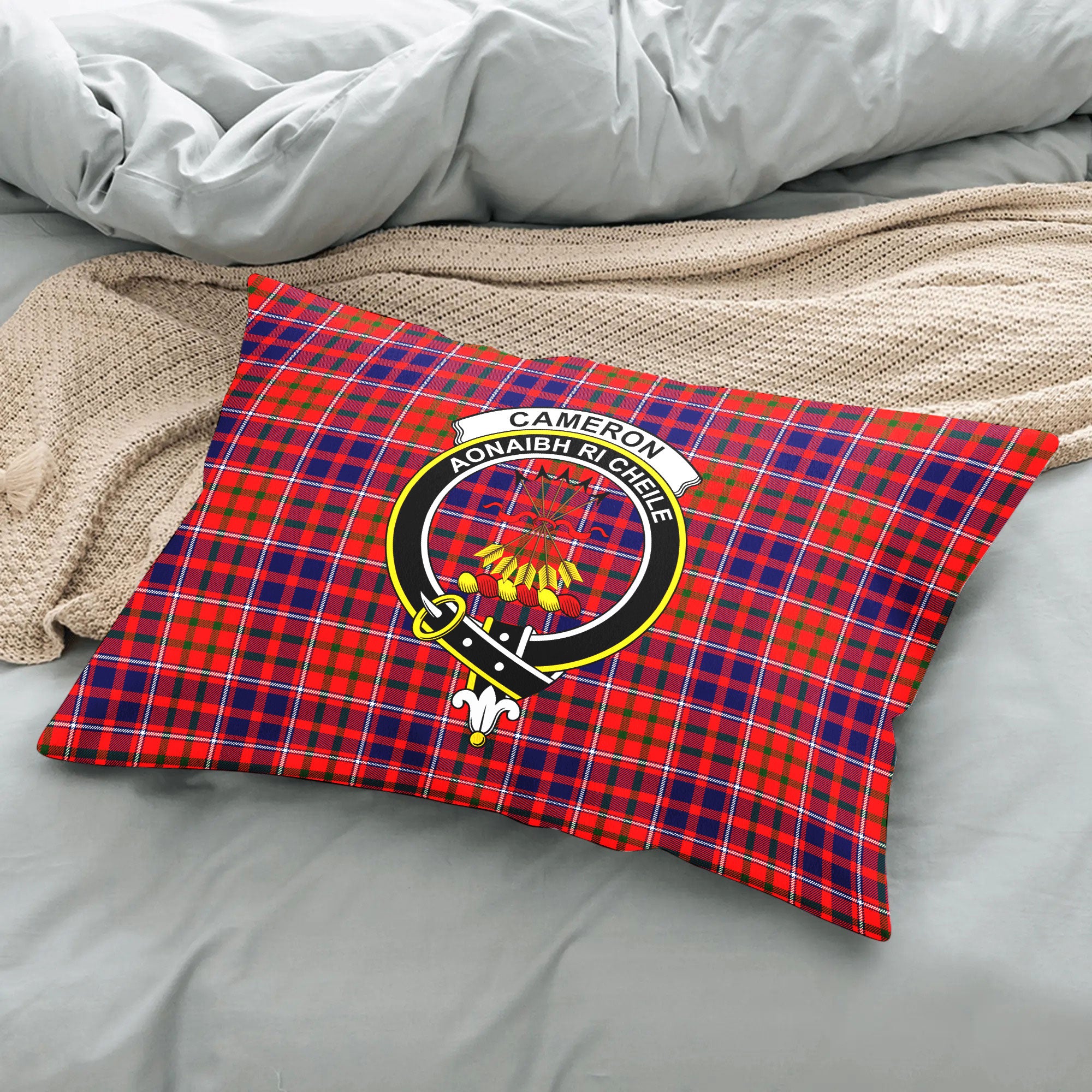 Cameron of Lochiel Modern Tartan Crest Pillow Cover