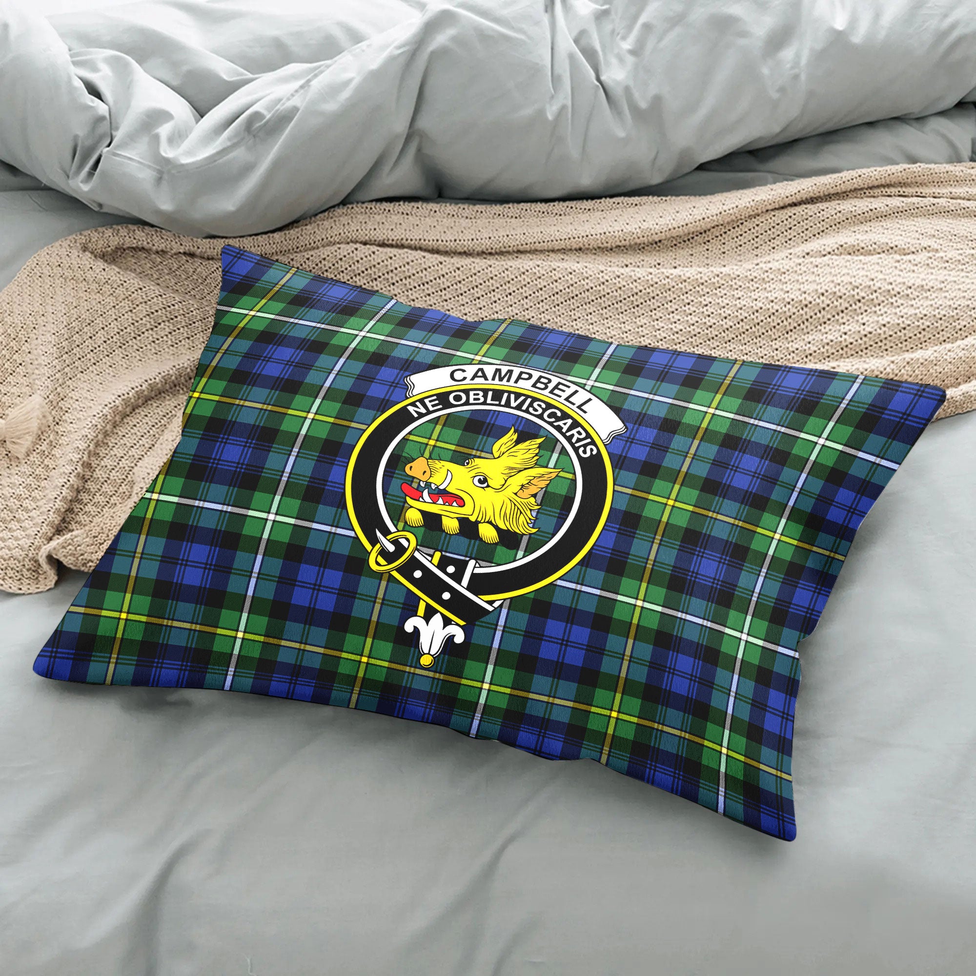 Campbell Argyll Ancient Tartan Crest Pillow Cover