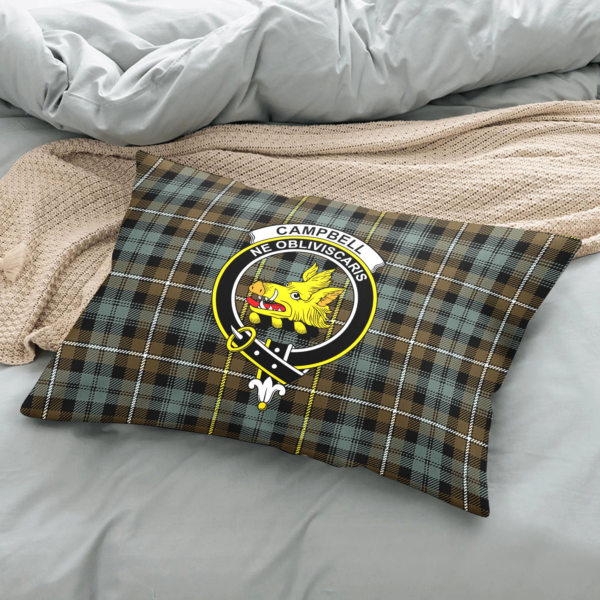 Campbell Argyll Weathered Tartan Crest Pillow Cover