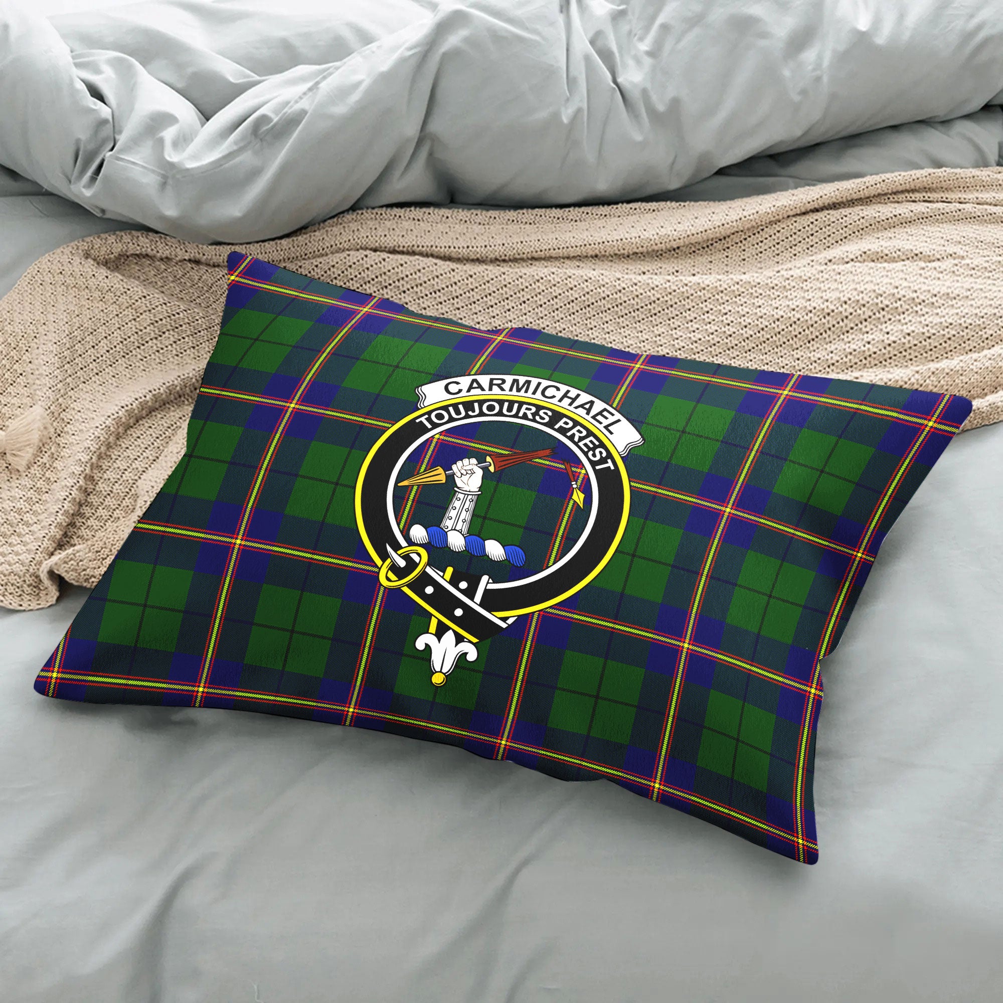 Carmichael Modern Tartan Crest Pillow Cover