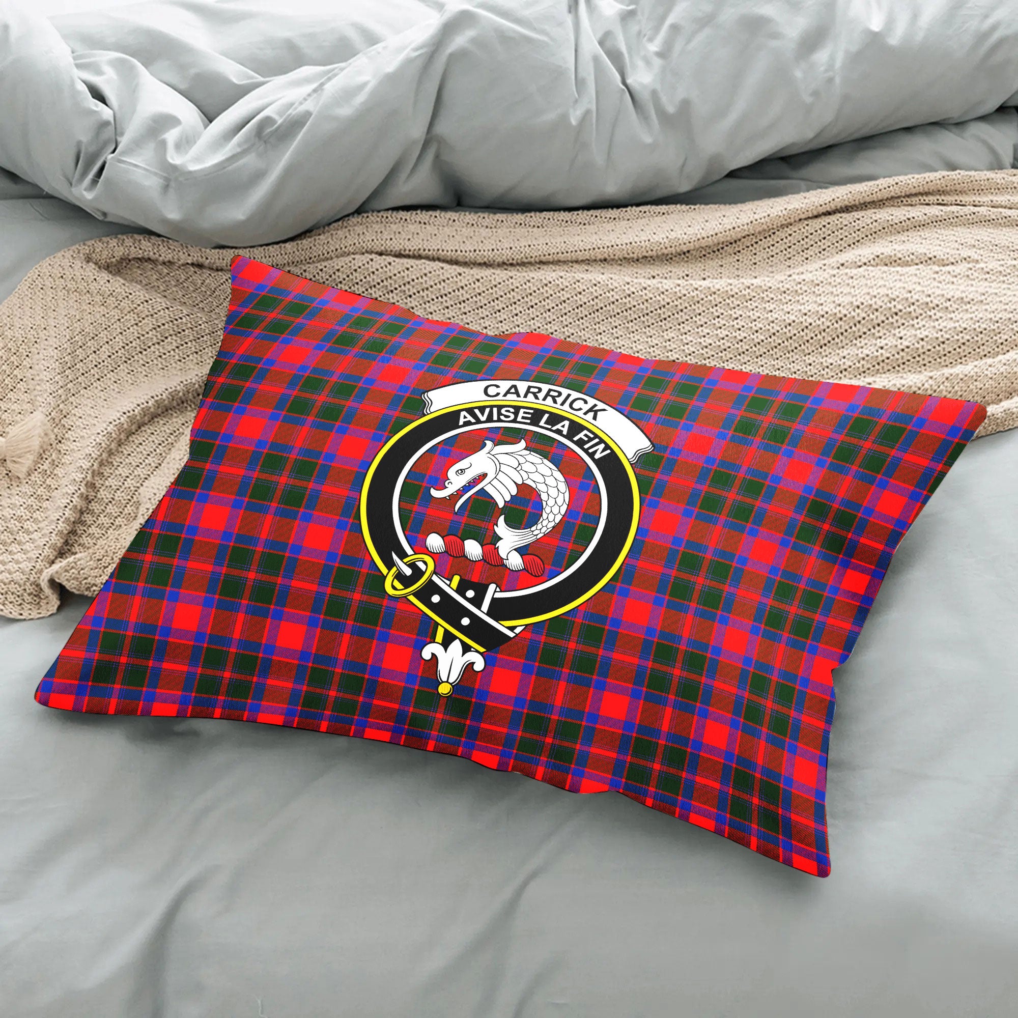 Carrick District Tartan Crest Pillow Cover