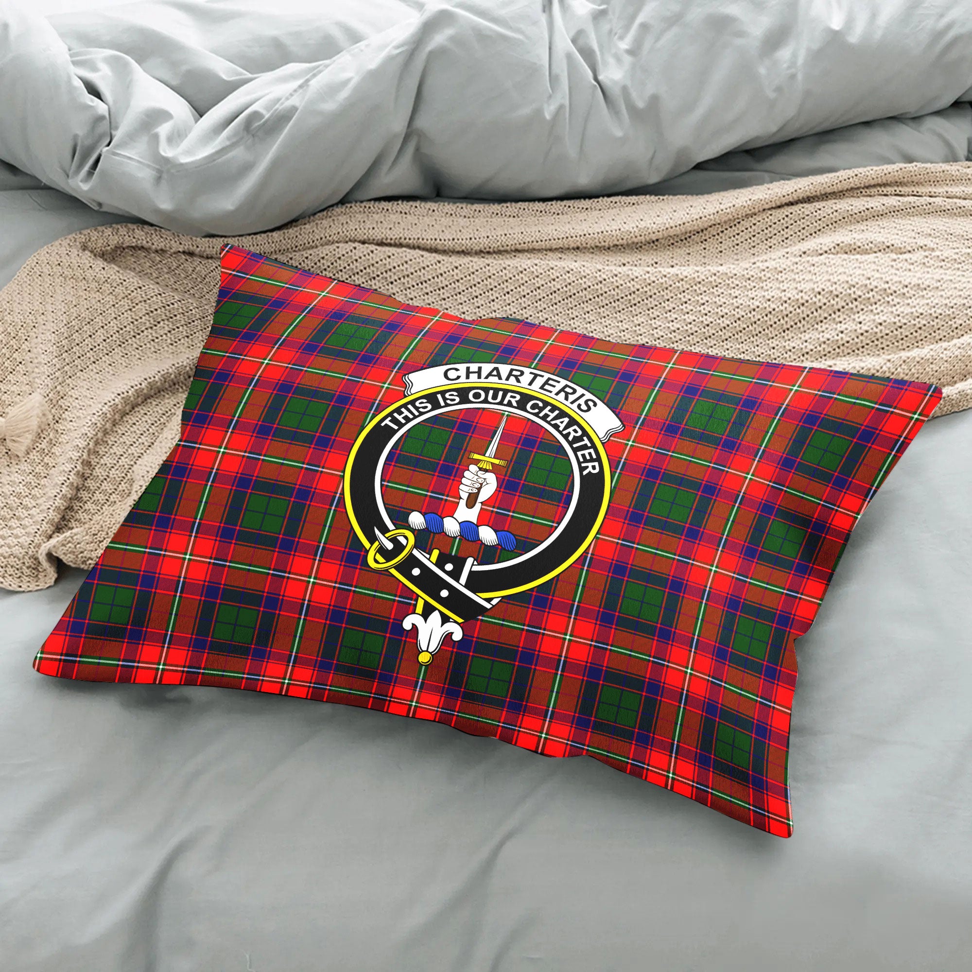 Charteris (Earl of Wemyss) Tartan Crest Pillow Cover