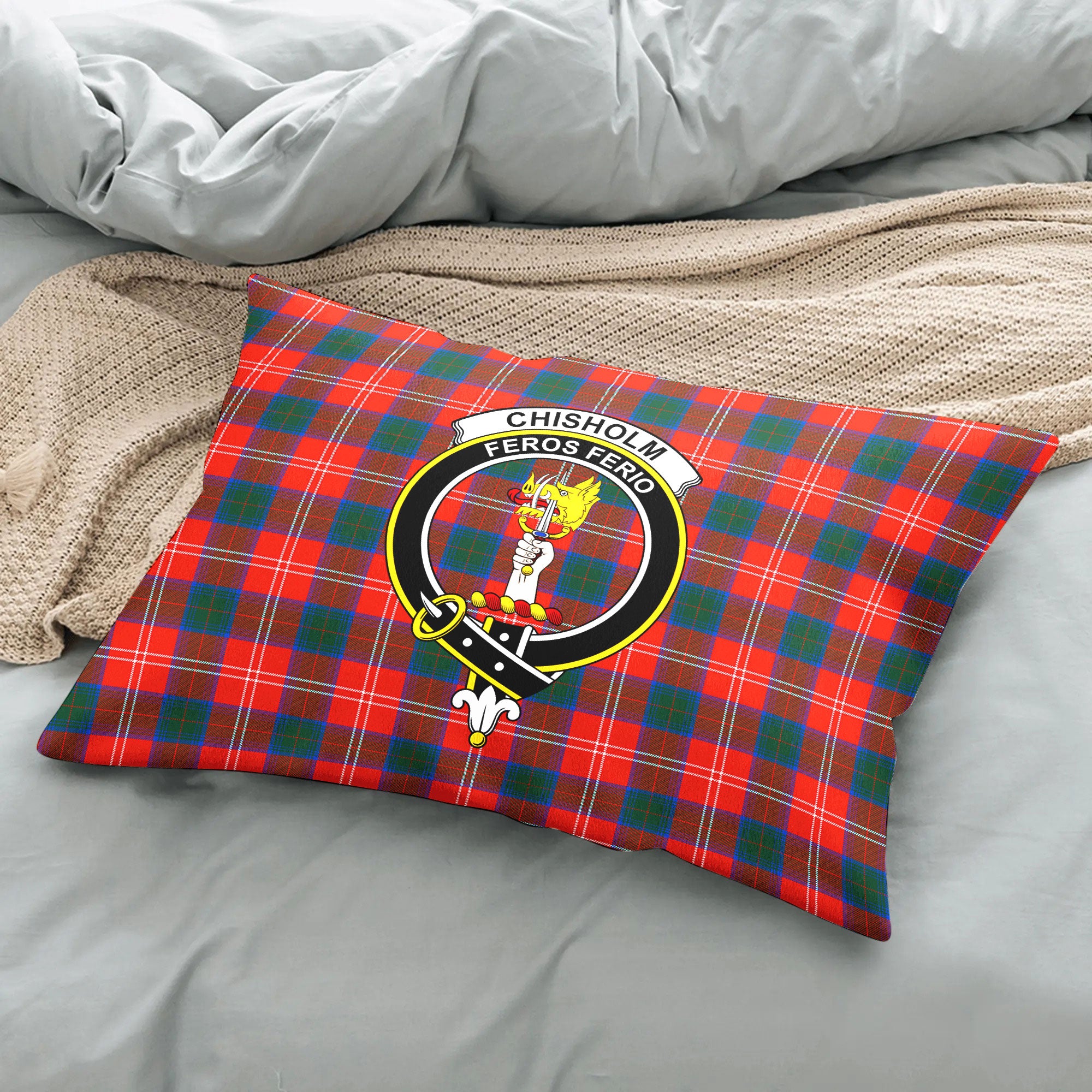 Chisholm Ancient Tartan Crest Pillow Cover