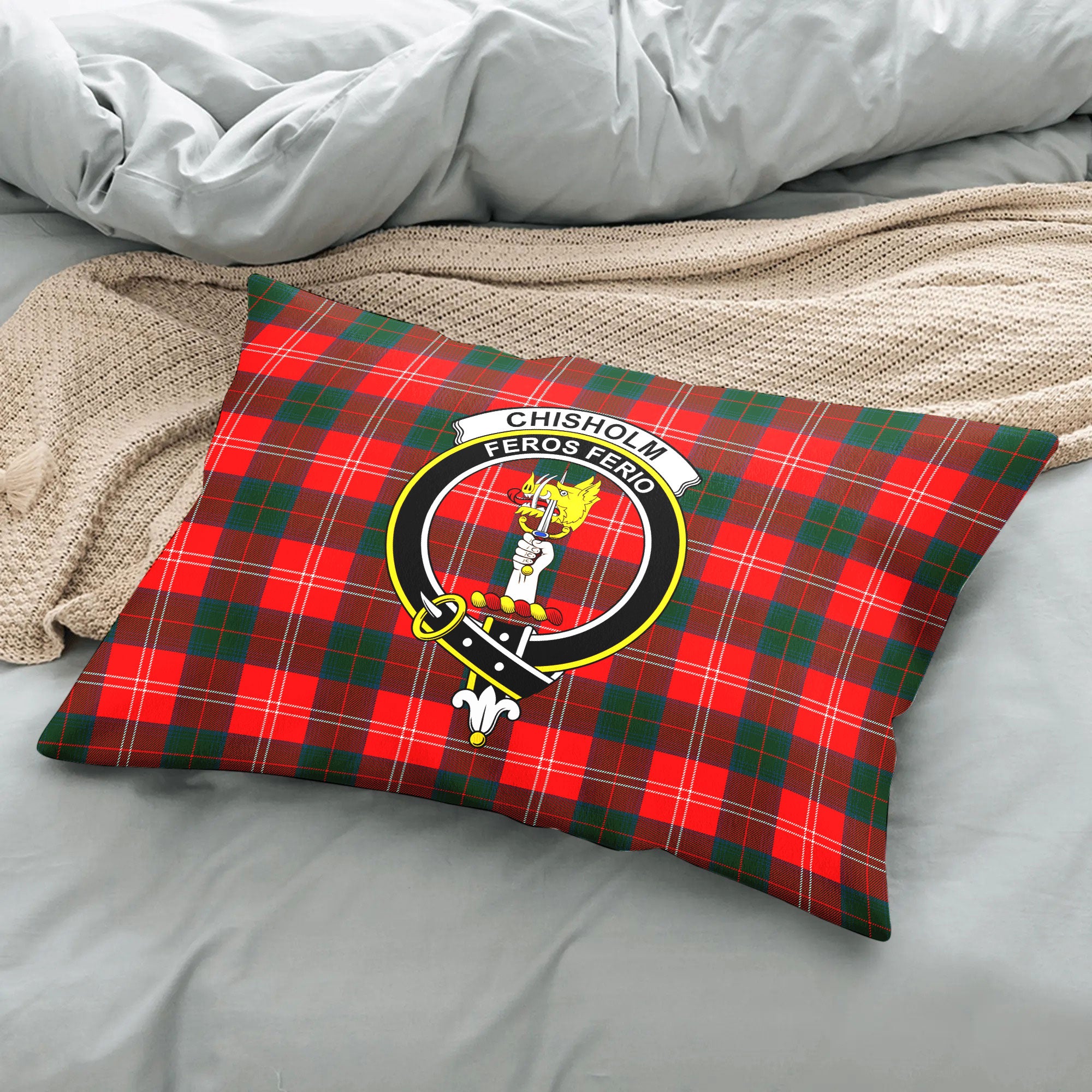 Chisholm Modern Tartan Crest Pillow Cover