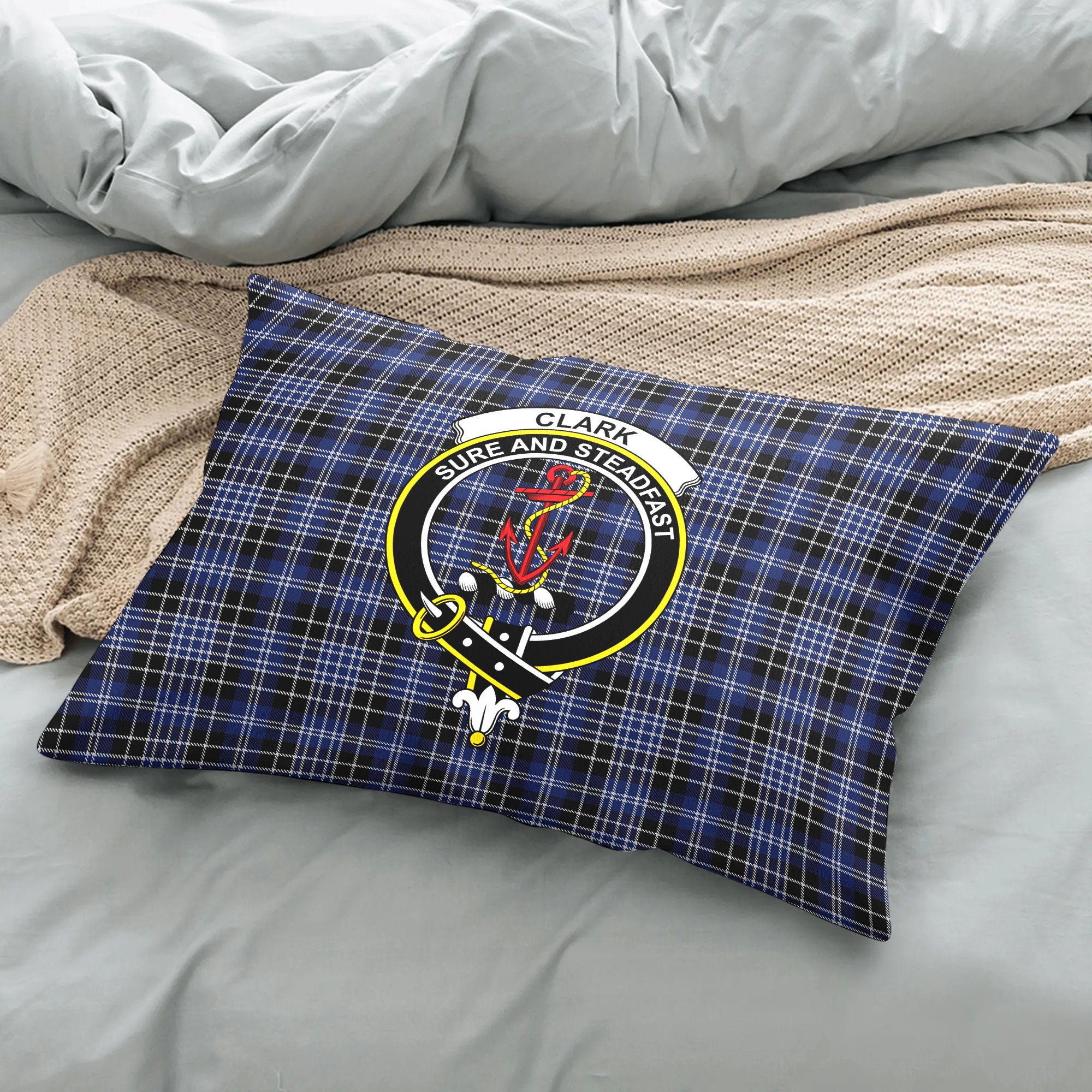 Clark Modern Tartan Crest Pillow Cover