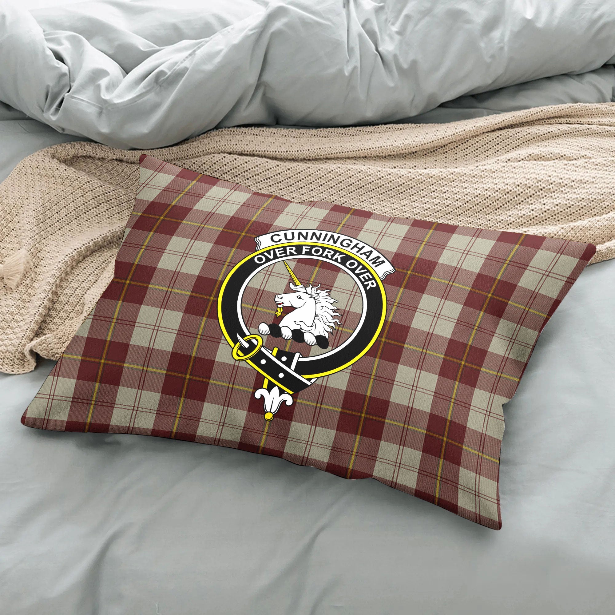 Cunningham Burgundy Dancers Tartan Crest Pillow Cover