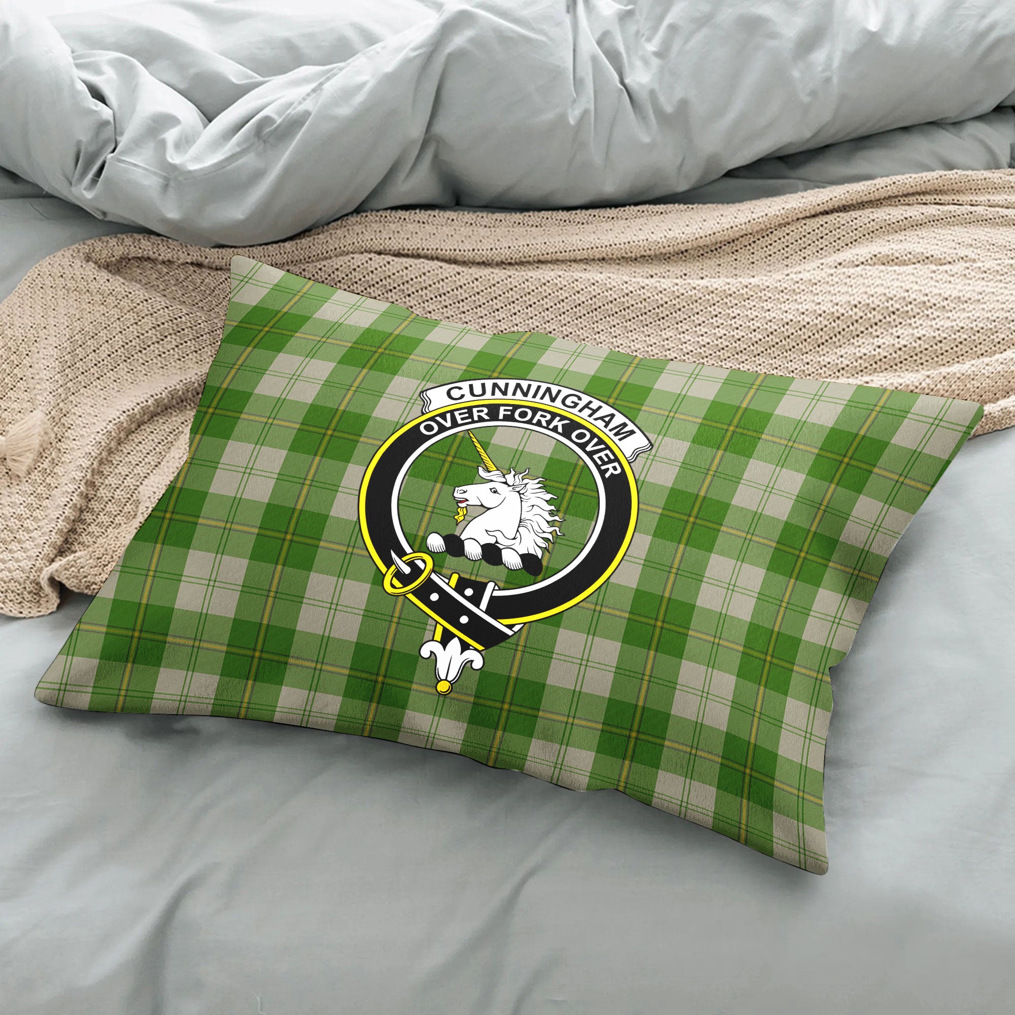 Cunningham Dress Green Dancers Tartan Crest Pillow Cover