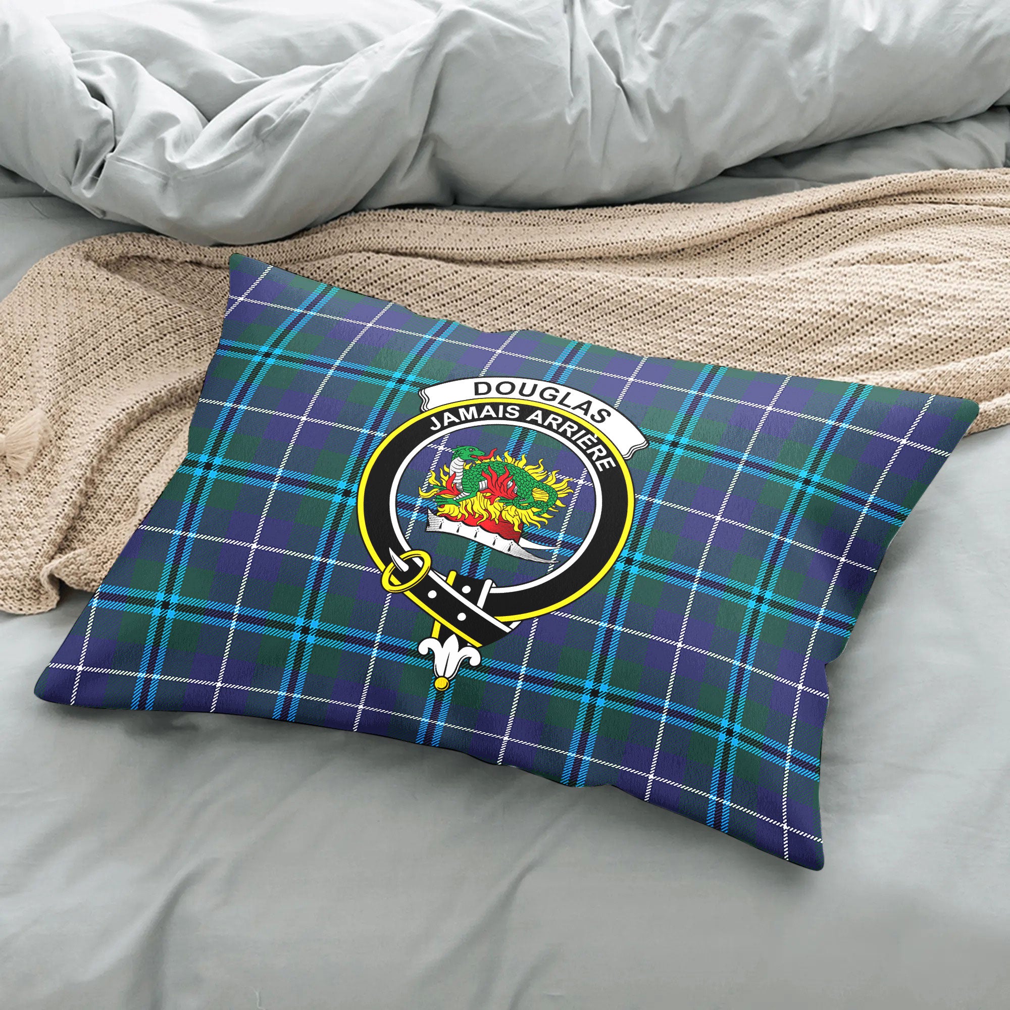 Douglas Modern Tartan Crest Pillow Cover