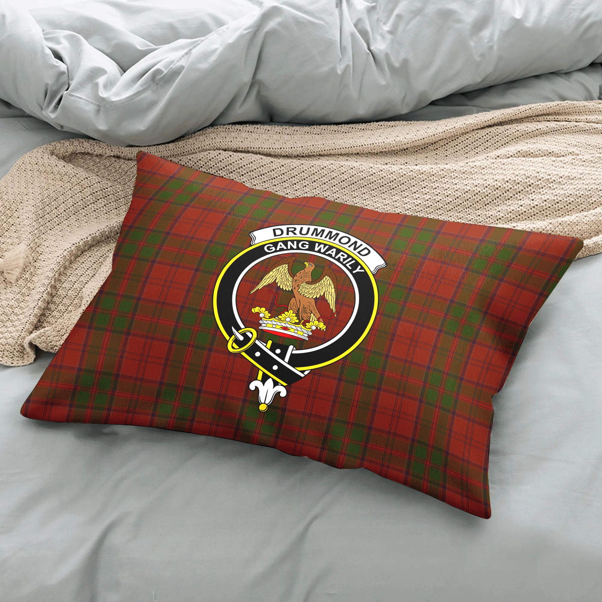 Drummond Clan Tartan Crest Pillow Cover