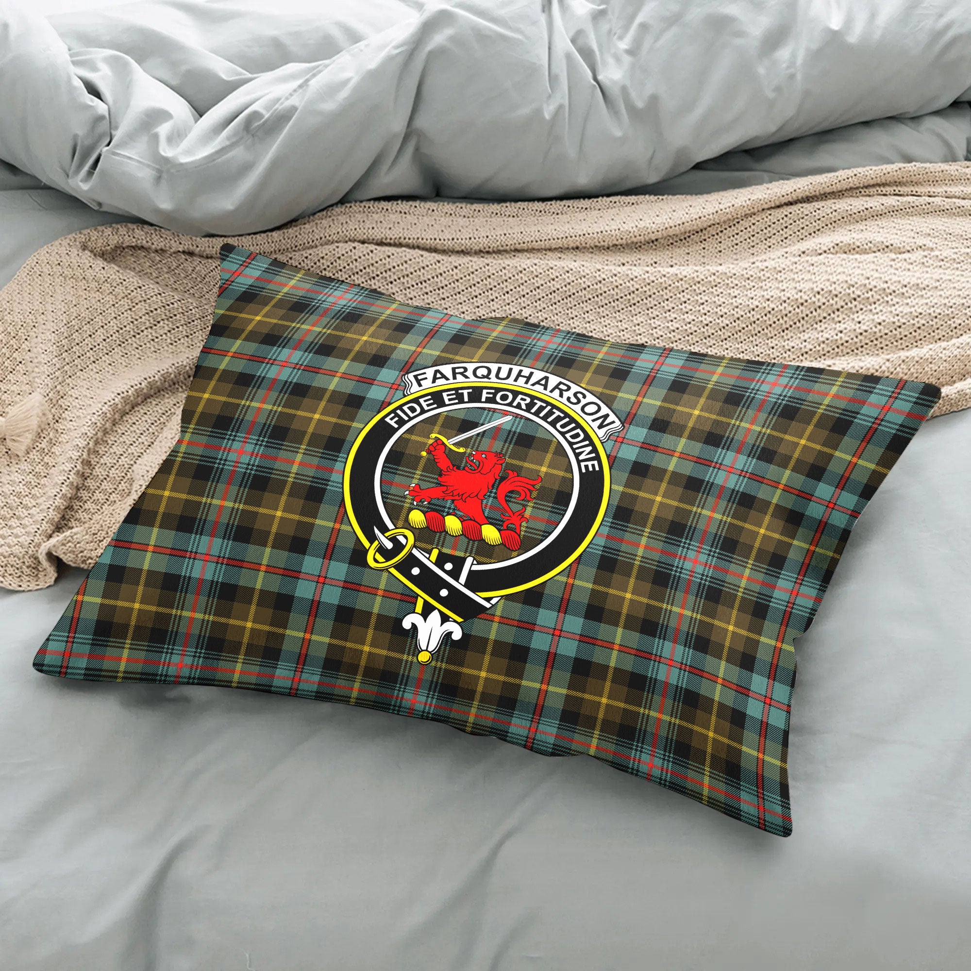 Farquharson Weathered Tartan Crest Pillow Cover