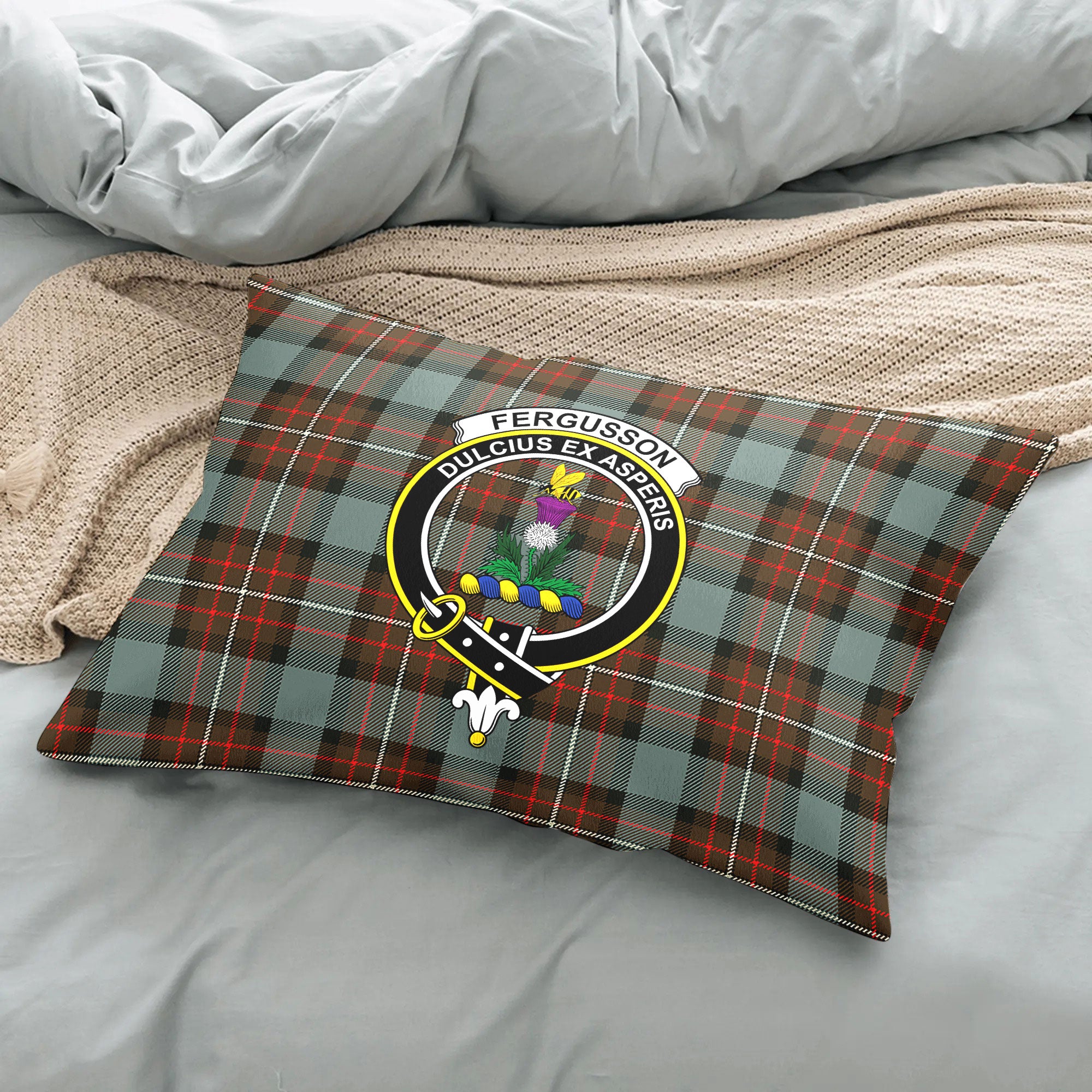 Fergusson Weathered Tartan Crest Pillow Cover