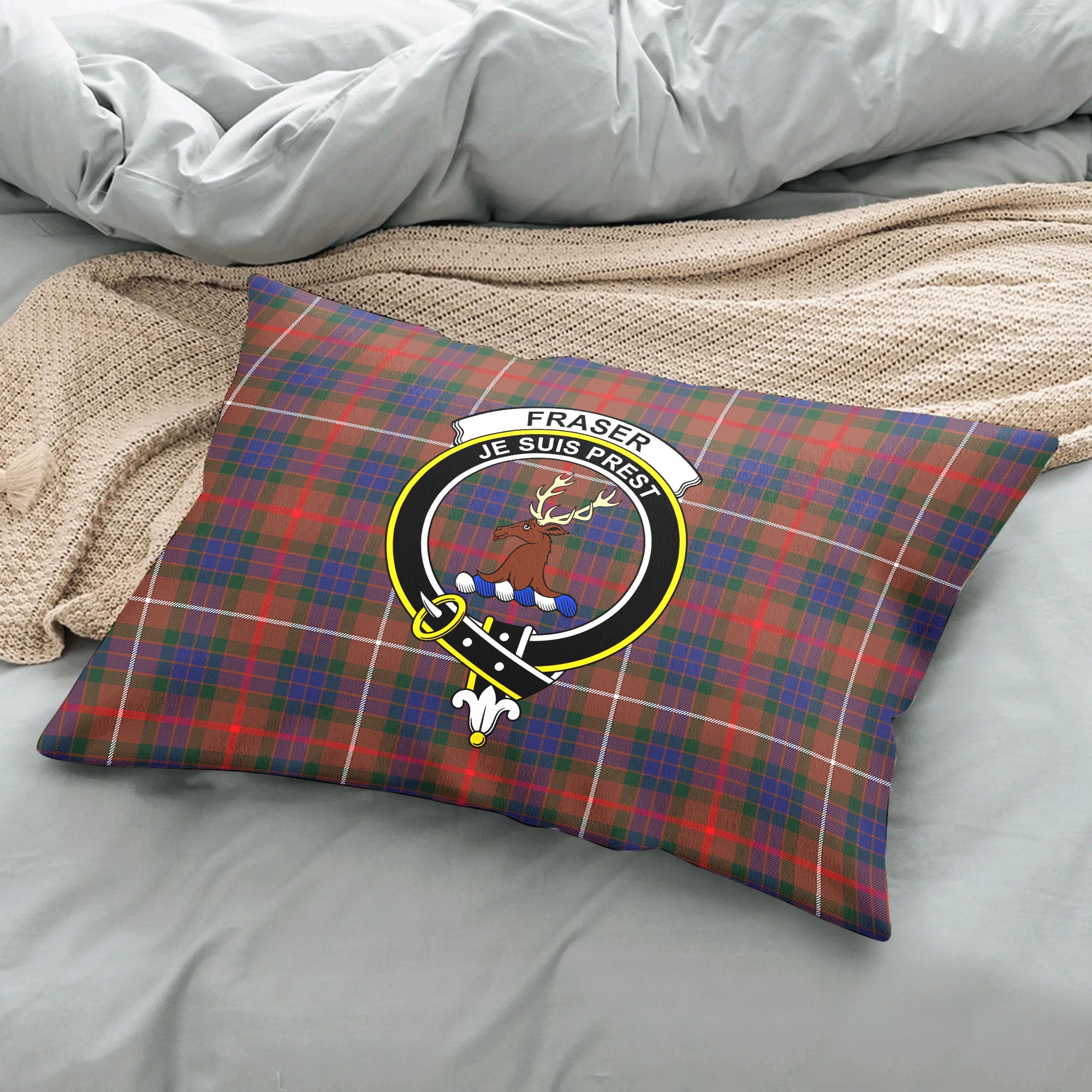 Fraser (of Lovat) Hunting Modern Tartan Crest Pillow Cover