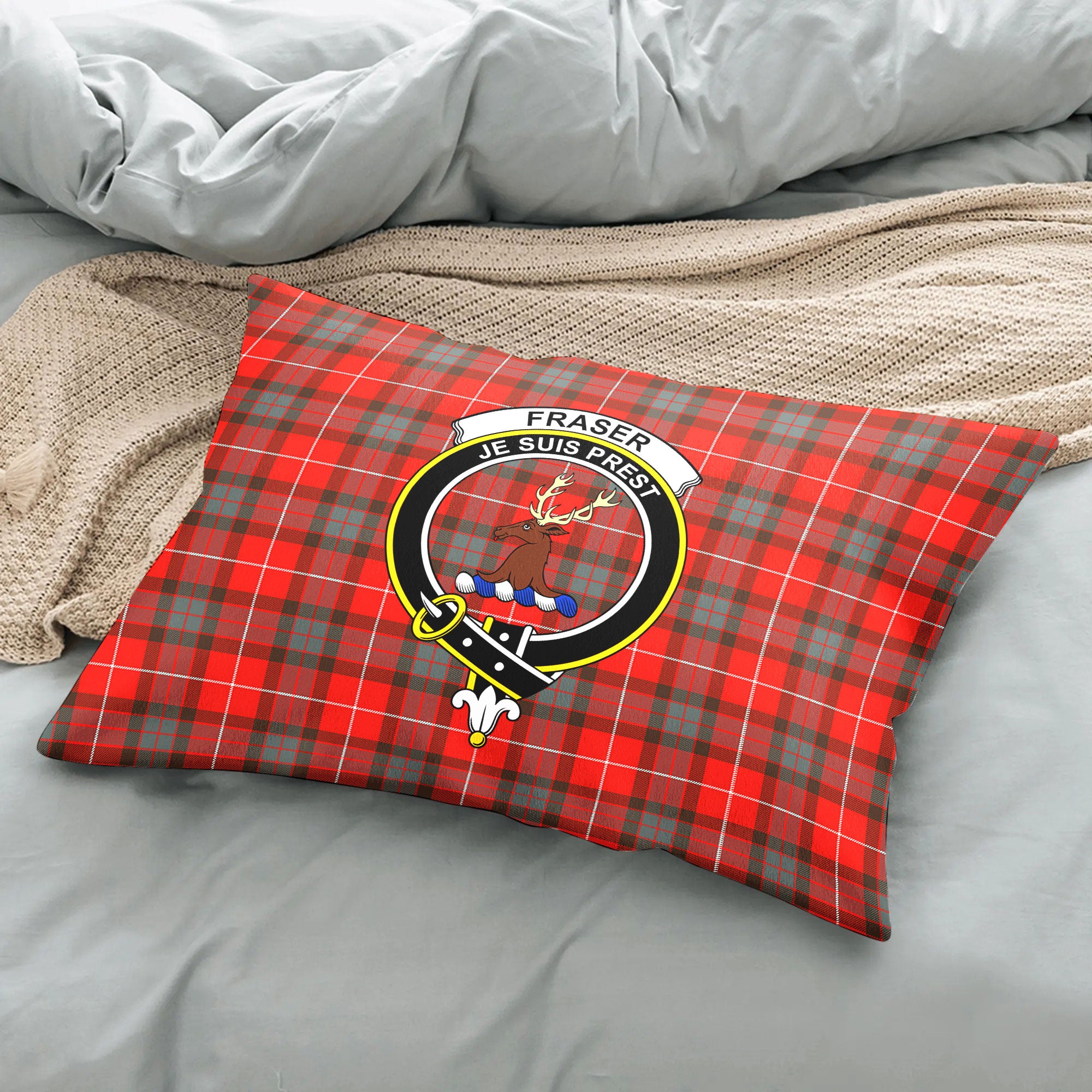 Fraser (of Lovat) Weathered Tartan Crest Pillow Cover