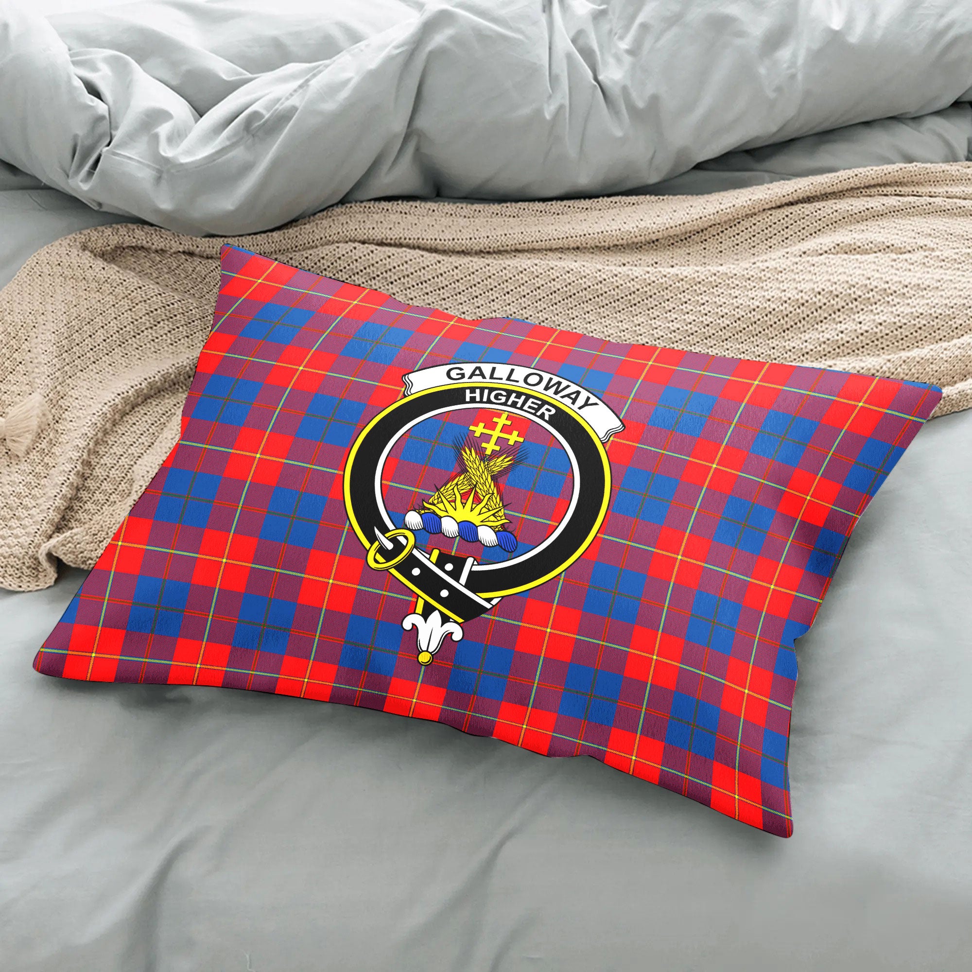 Galloway Red Tartan Crest Pillow Cover