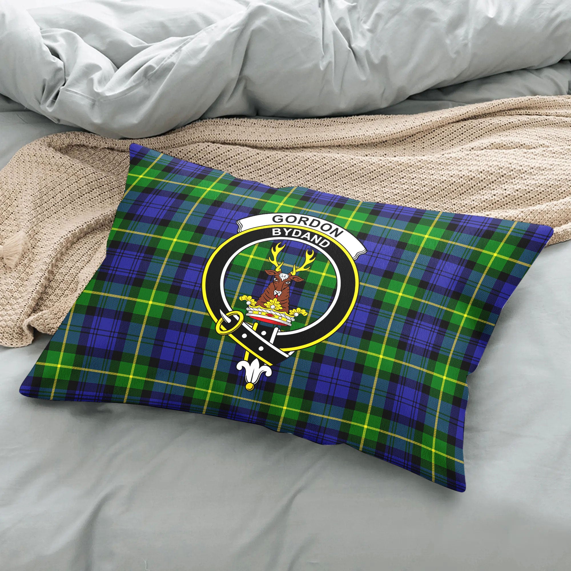 Gordon Modern Tartan Crest Pillow Cover