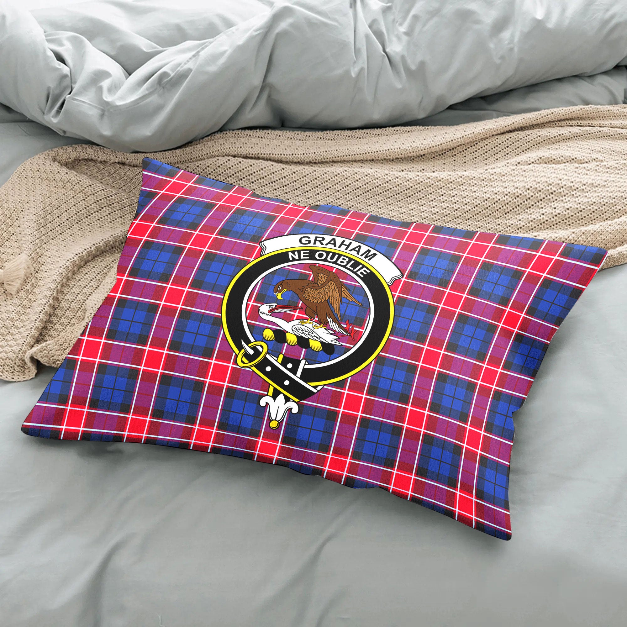 Graham of Menteith Red Tartan Crest Pillow Cover