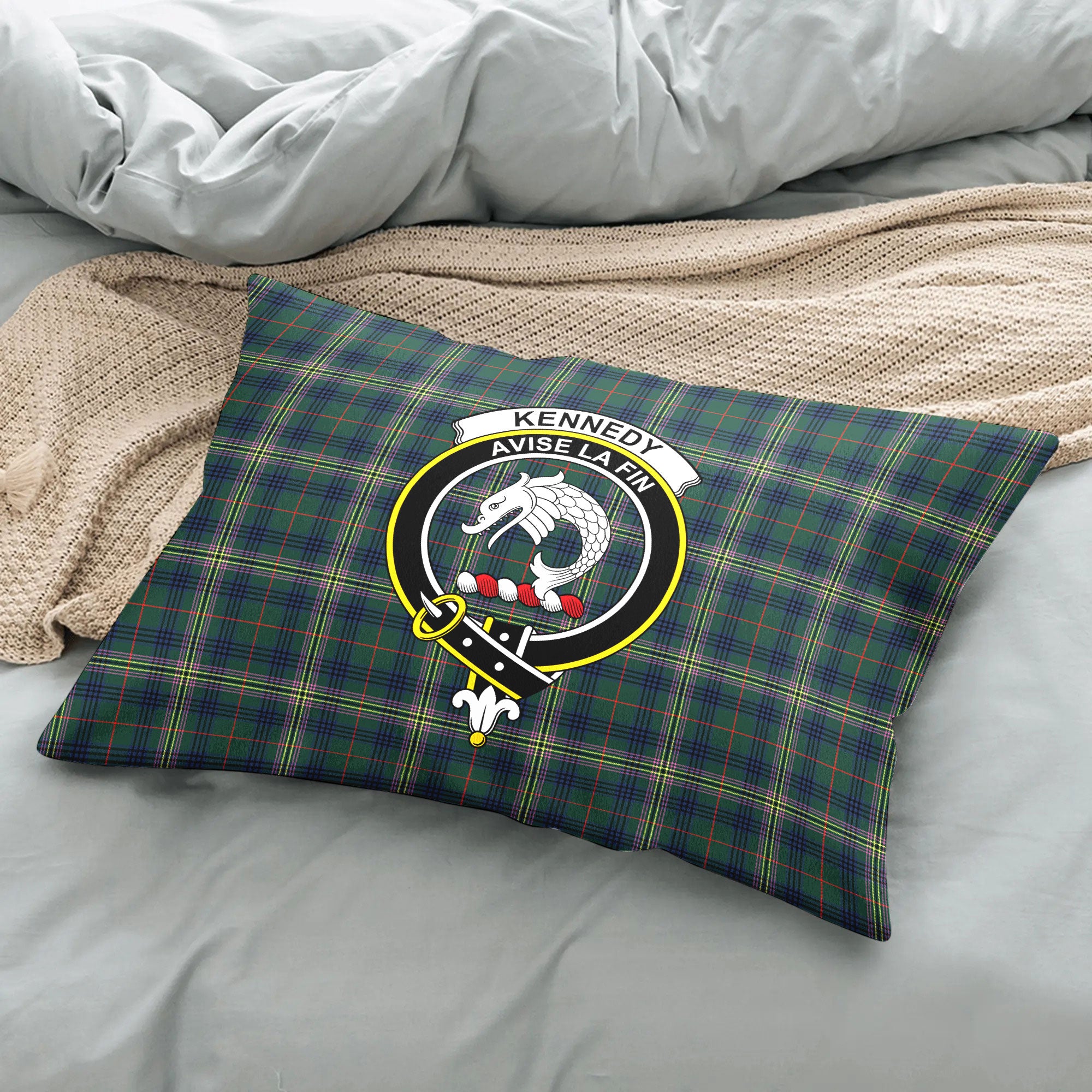 Kennedy Modern Tartan Crest Pillow Cover