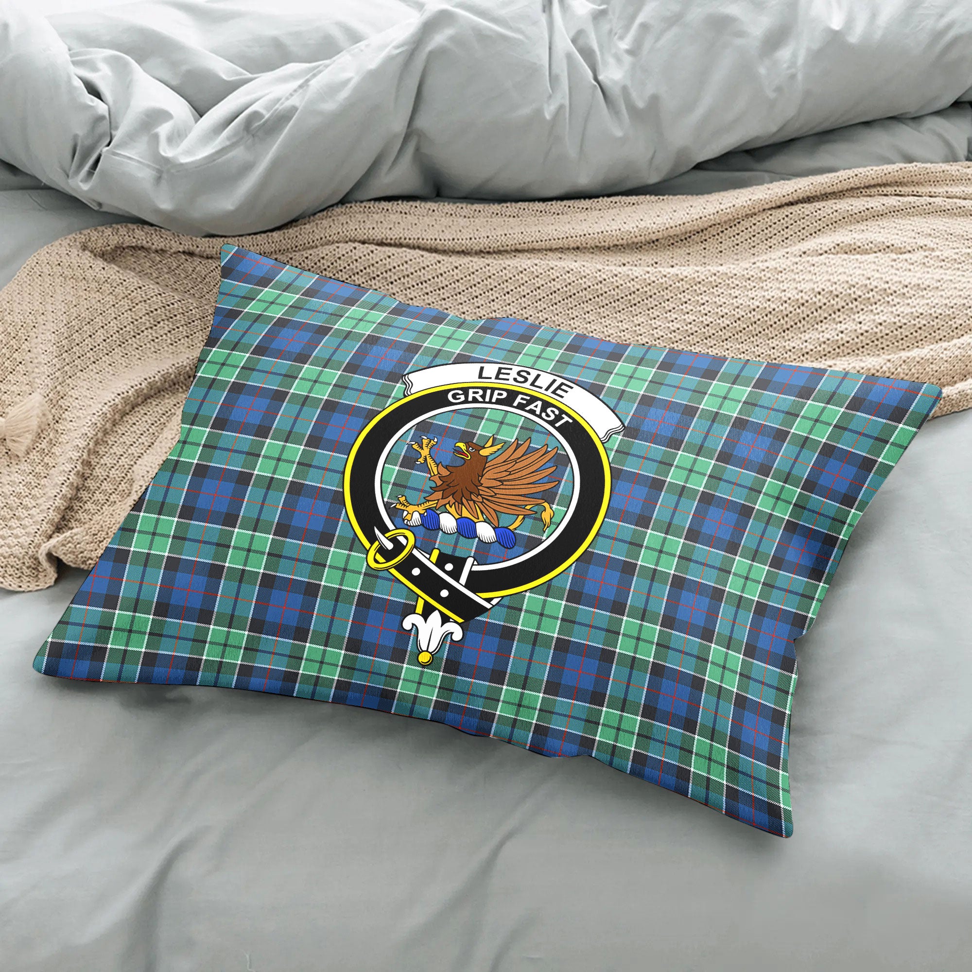 Leslie Hunting Ancient Tartan Crest Pillow Cover