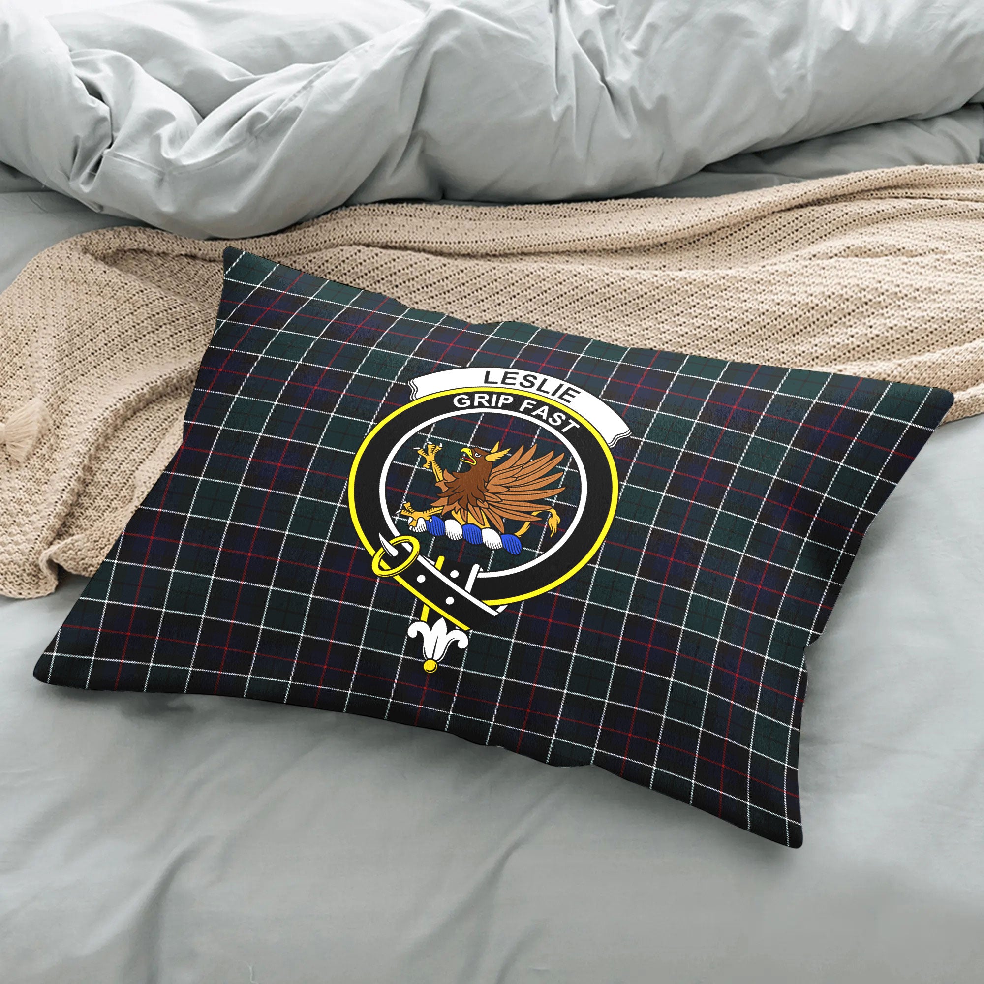 Leslie Hunting Modern Tartan Crest Pillow Cover