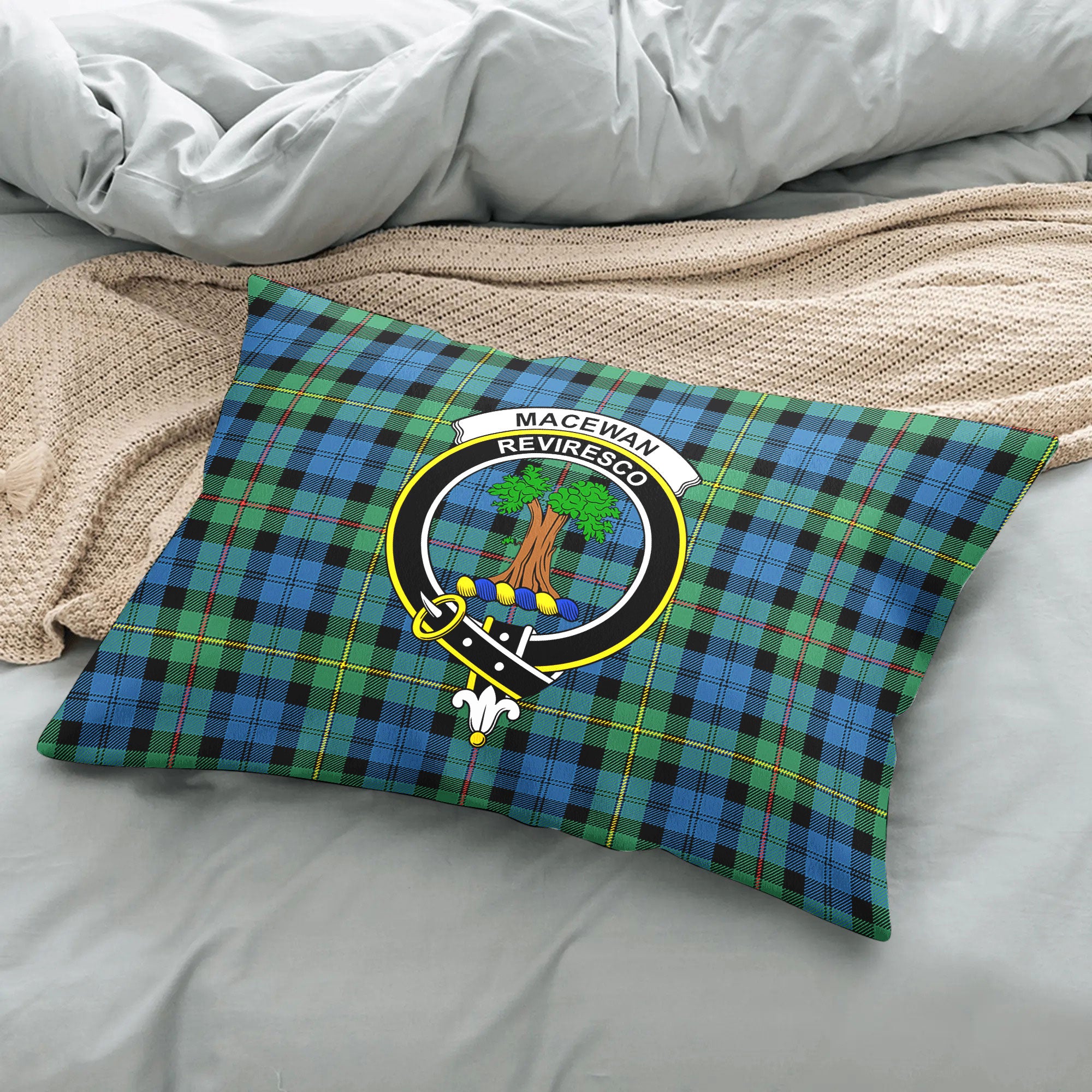 MacEwan Ancient Tartan Crest Pillow Cover