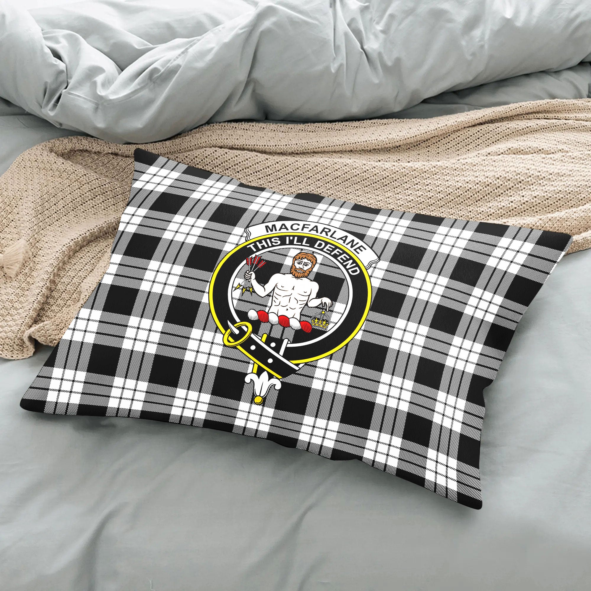 MacFarlane Black - White Tartan Crest Pillow Cover