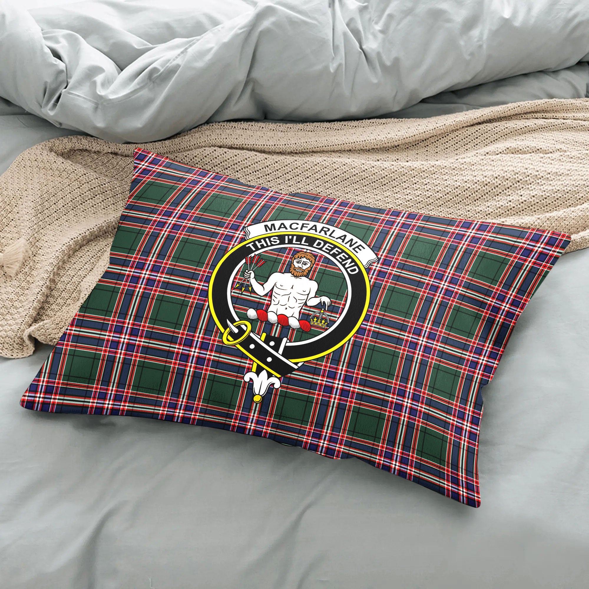 MacFarlane Hunting Modern Tartan Crest Pillow Cover