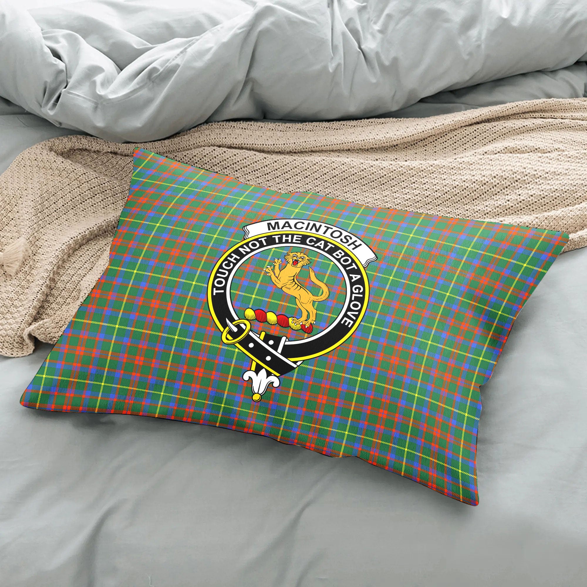 MacIntosh Hunting Ancient Tartan Crest Pillow Cover