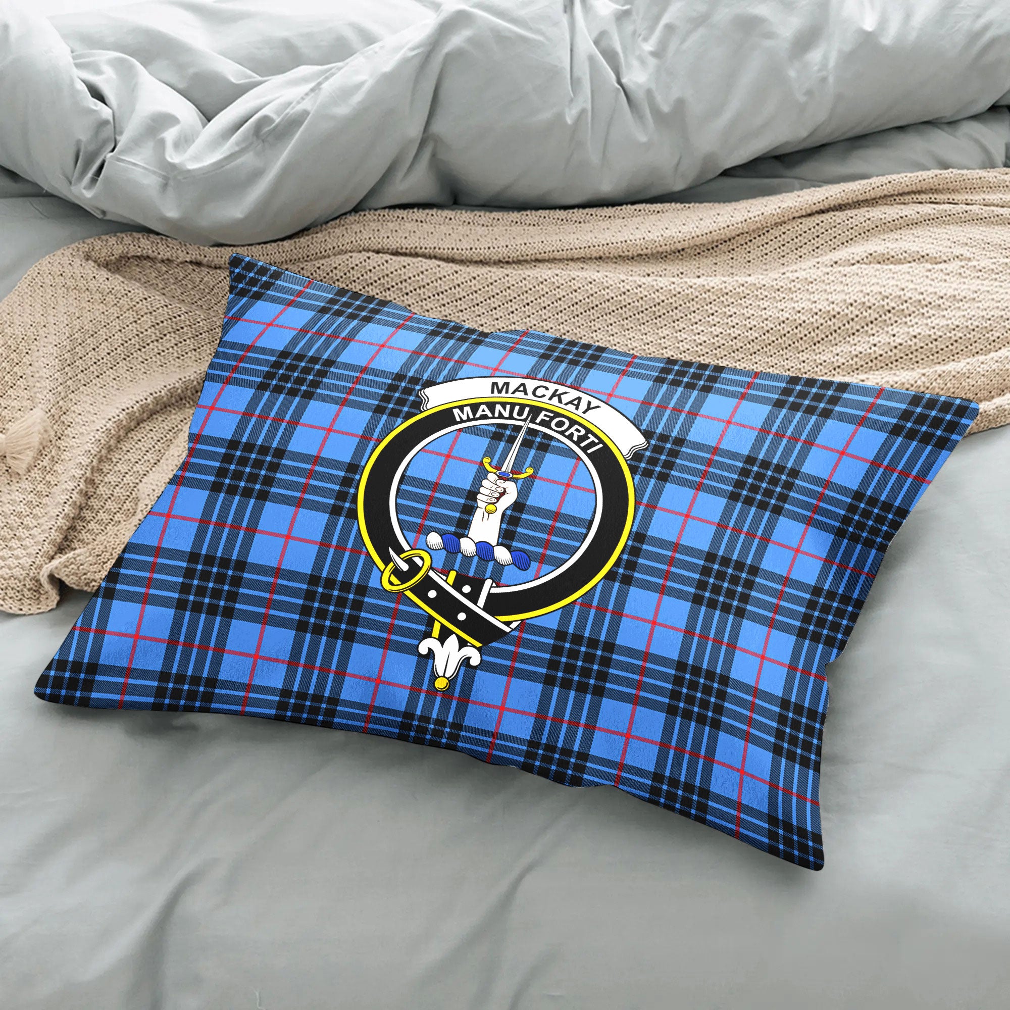 MacKay Blue Tartan Crest Pillow Cover