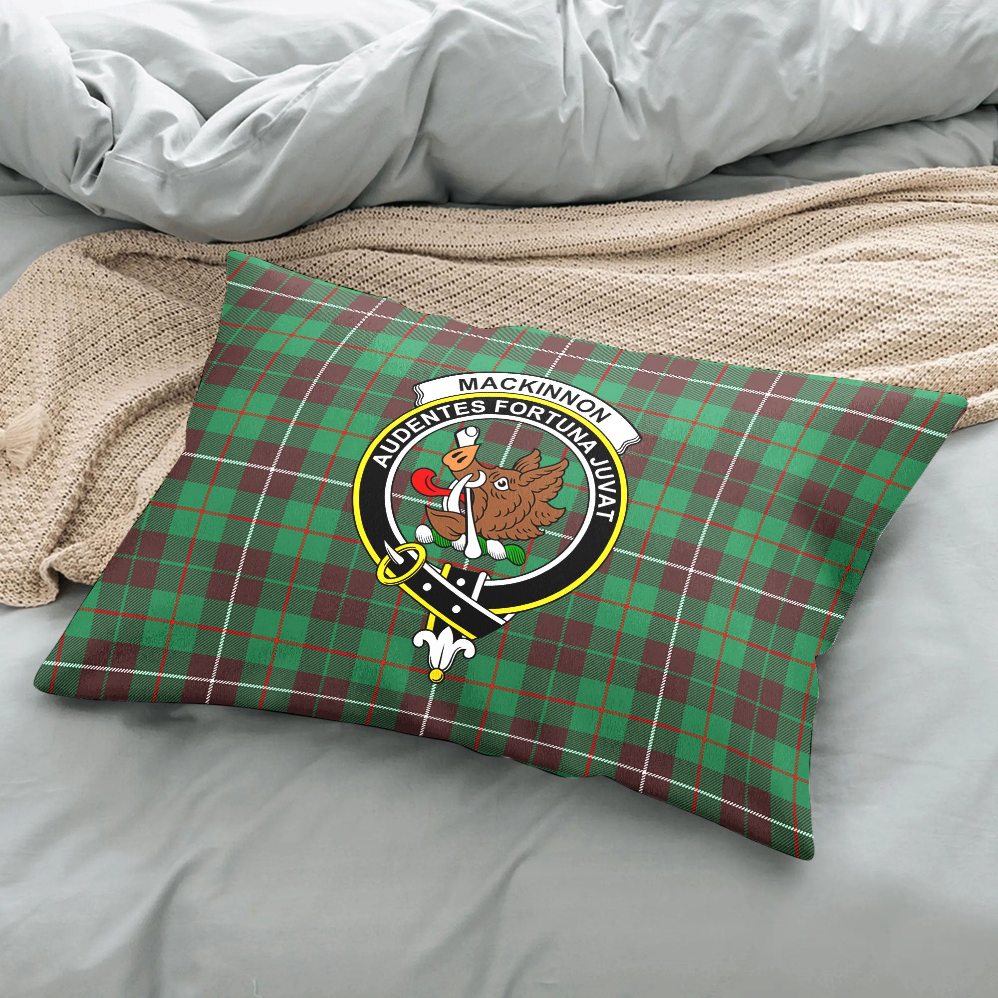 MacKinnon Hunting Ancient Tartan Crest Pillow Cover