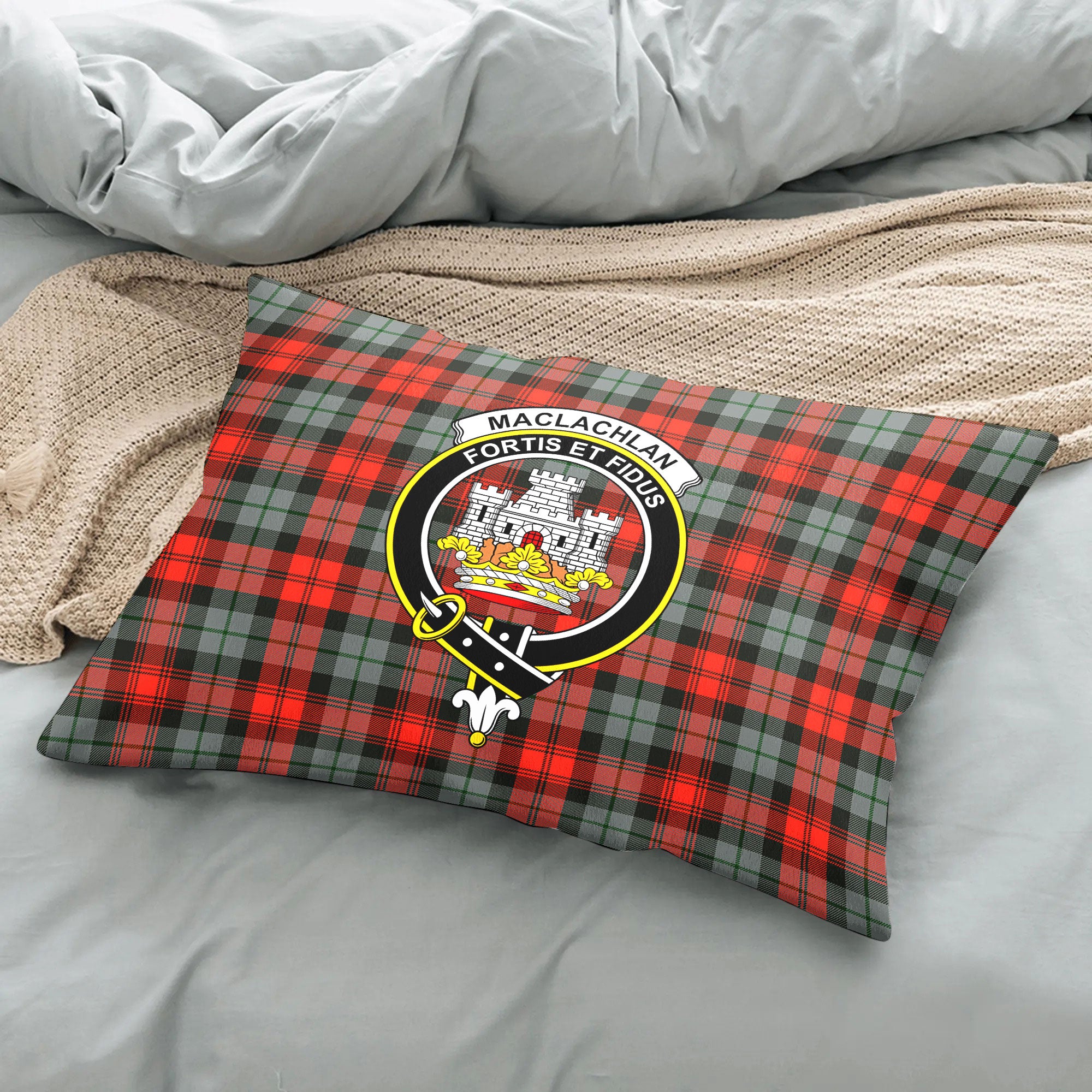 MacLachlan Weathered Tartan Crest Pillow Cover