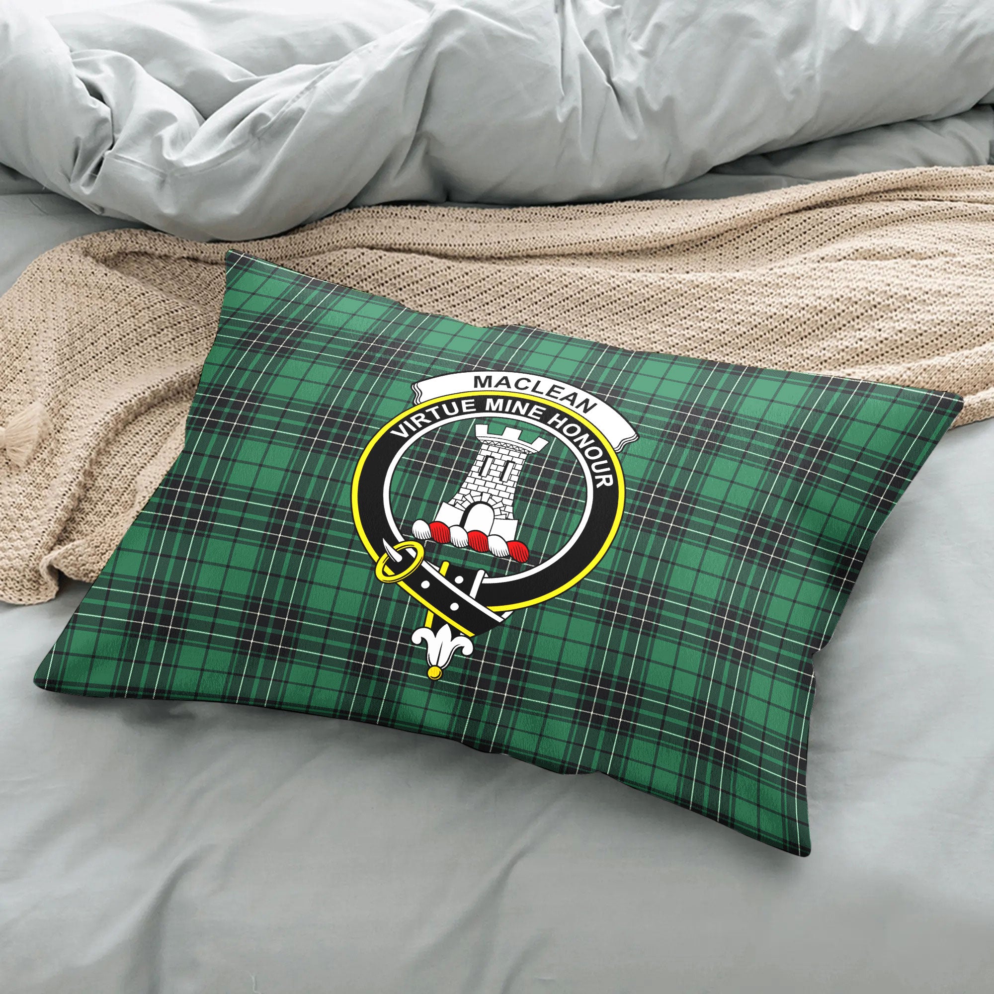 MacLean Hunting Ancient Tartan Crest Pillow Cover