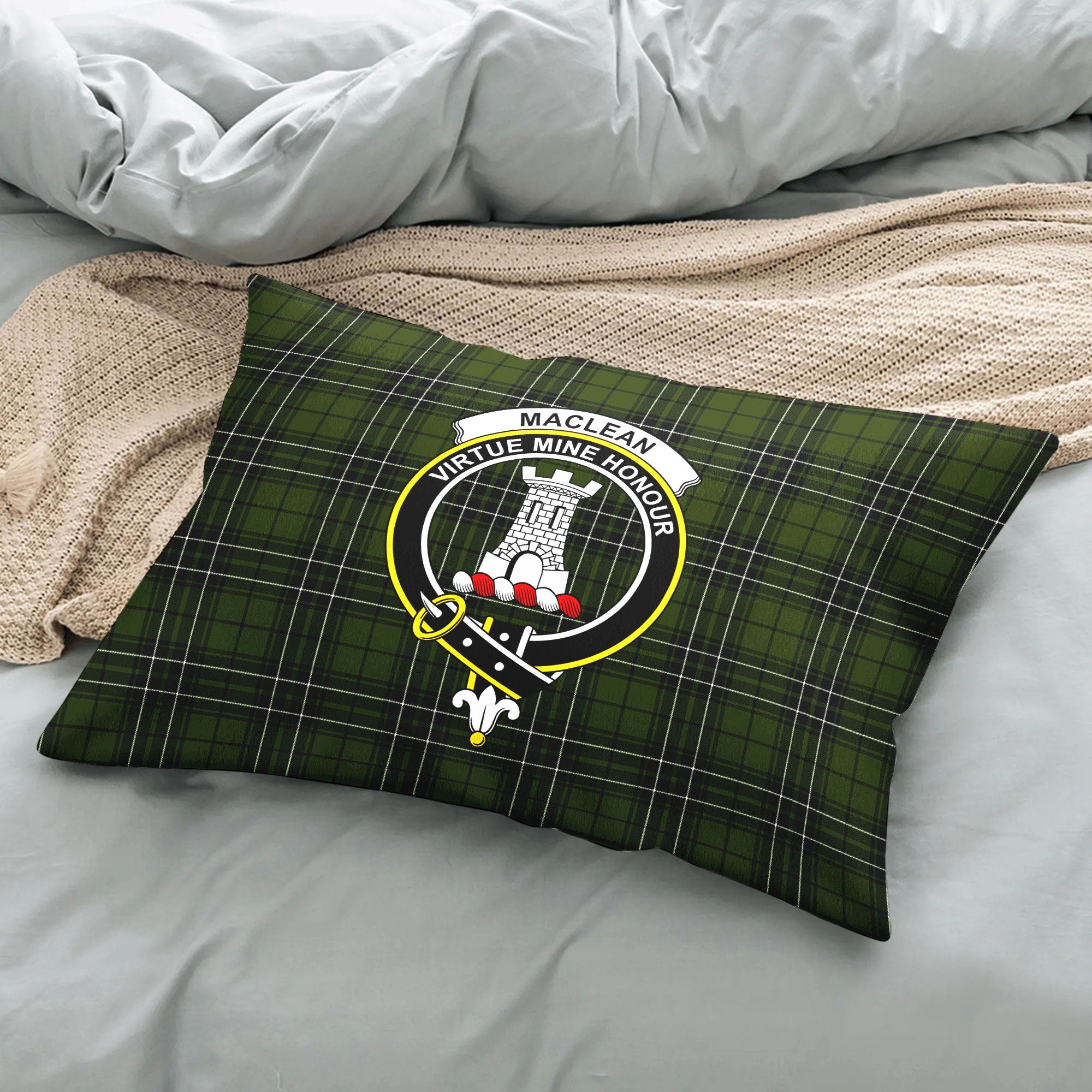 MacLean Hunting Tartan Crest Pillow Cover