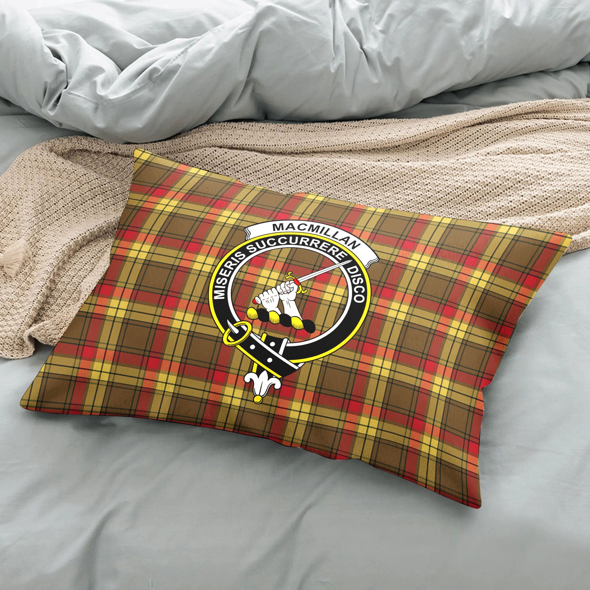 MacMillan Old Weathered Tartan Crest Pillow Cover