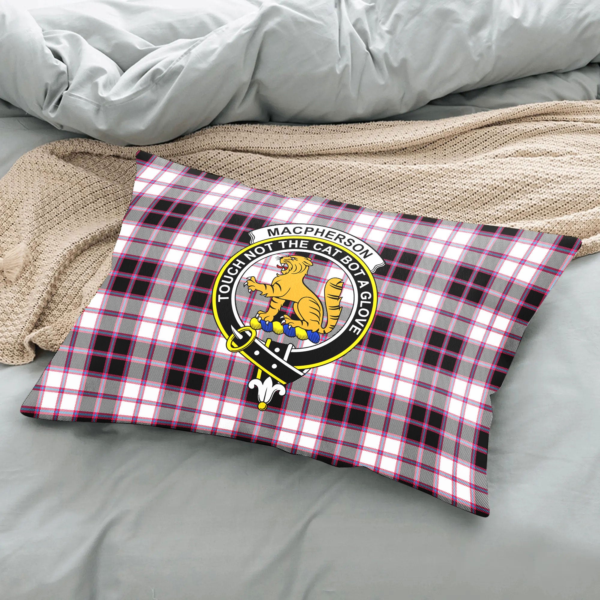 MacPherson Hunting Modern Tartan Crest Pillow Cover